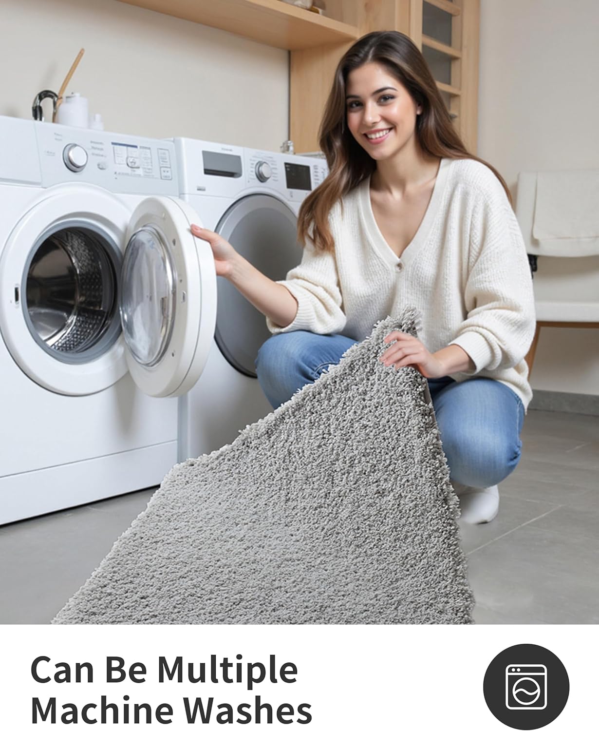 ILANGO Grey Bathroom Rugs 32" × 20" Non Slip & Super Absorbent Extra Thick Soft, Washable Bath Mat for Floor, Microfiber Plush Shaggy Bath Rug with Rubber for Bathtub Shower Room Sink