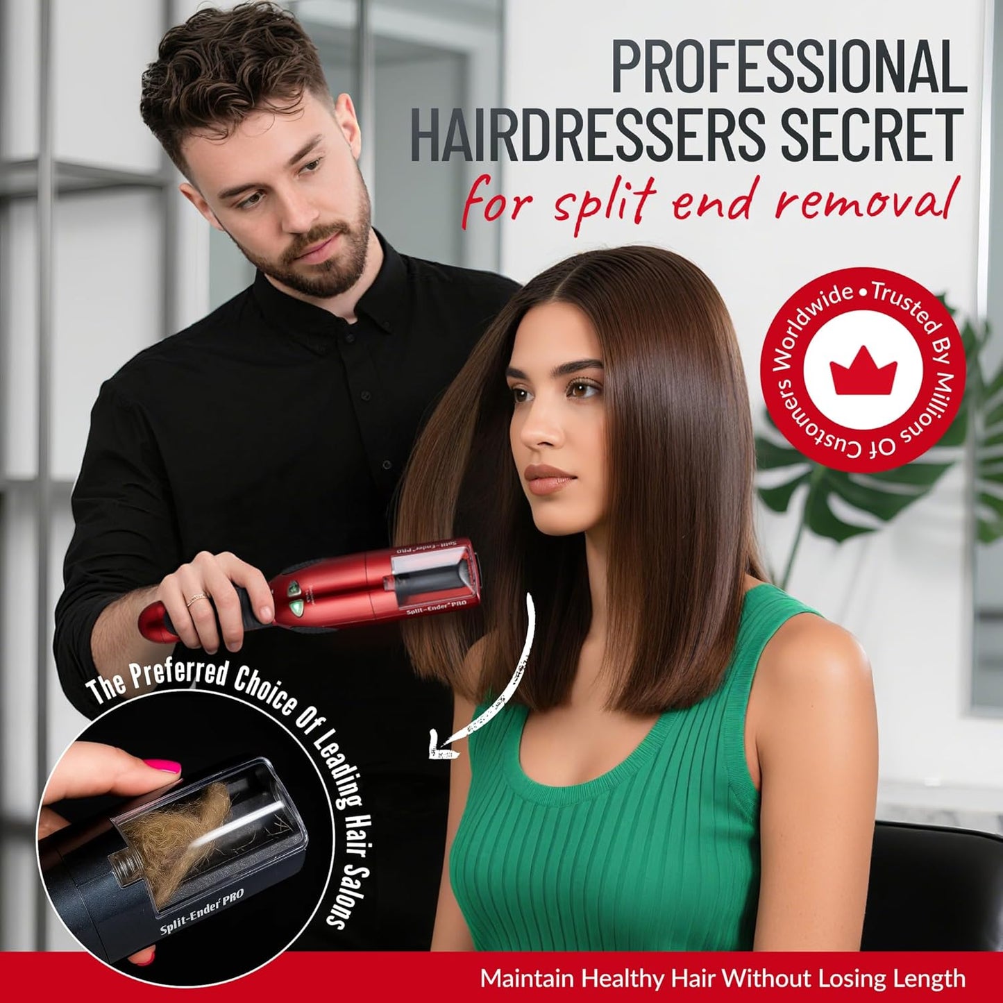 Split-Ender PRO - Original Professional Beauty Tool - Cordless Split End Hair Trimmer for Damaged, Dry, Brittle, Frizzy, Curly or Straight Hair (Red, Professional Kit)
