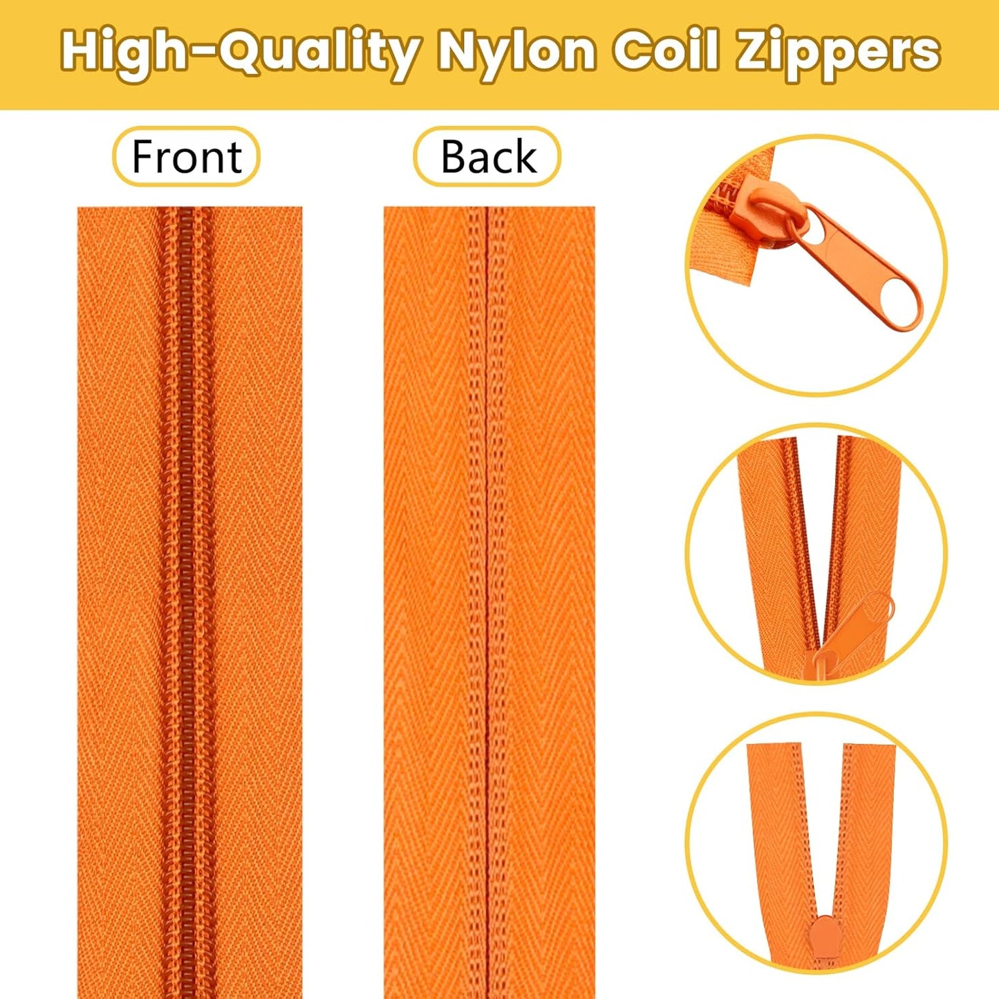 DOITEM 22.2 Yards Zippers 10 Pieces Assorted Colors #5 Nylon Coil Zipper, Sewing Zippers Endless Zips with 40 Pieces Zipper Sliders Zip Heads for DIY Sewing Tailor Craft Supplies
