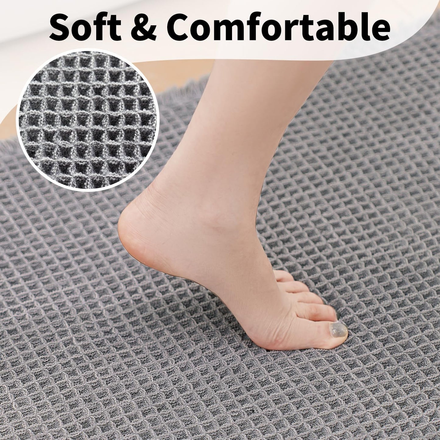 Waffle Runner Bath Mat - Long Boho Bathroom Rugs Non Slip Washable, Super Absorbent & Quick Dry, Soft Bath Mat Farmhouse Bathroom Decor, 24'' x 72'', Light Grey