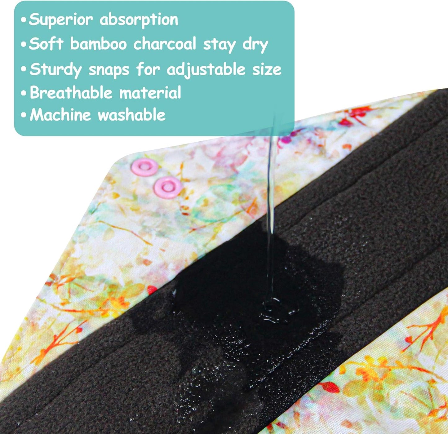 Leekalos Reusable Menstrual Pads - Bamboo Menstrual Cloth Pads | Light Incontinence Pads | Reusable Sanitary Pads - Pack of 6, 1 Cloth Mini Wet Bag