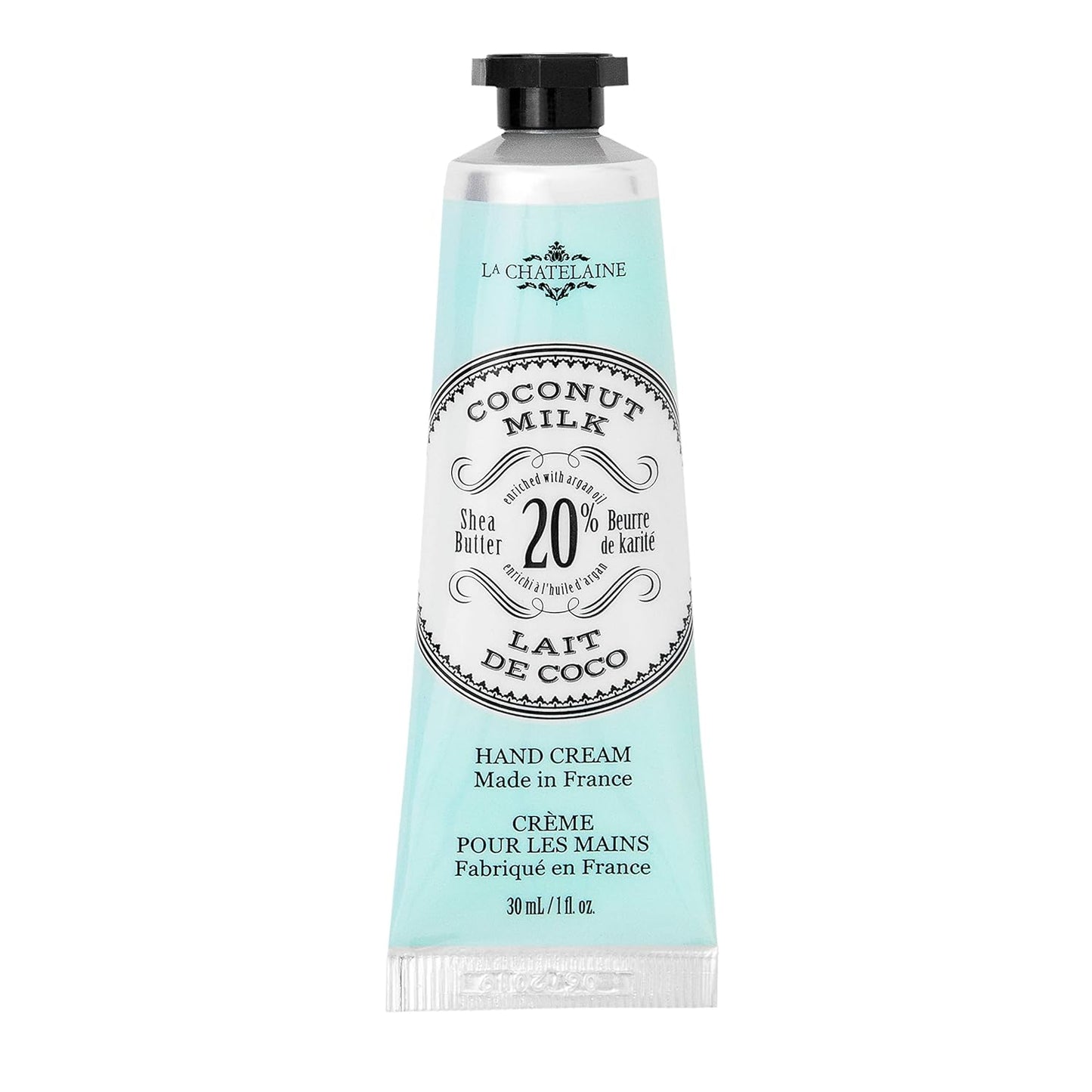 La Chatelaine 20% Shea Butter Hand Cream Travel Size, Organic Argan Oil, Moisturizing, Nourishing, Repairing, Extra-Rich Hand Lotion, Made in France, Paraben Free, 1 oz / 30ml (Coconut Milk)
