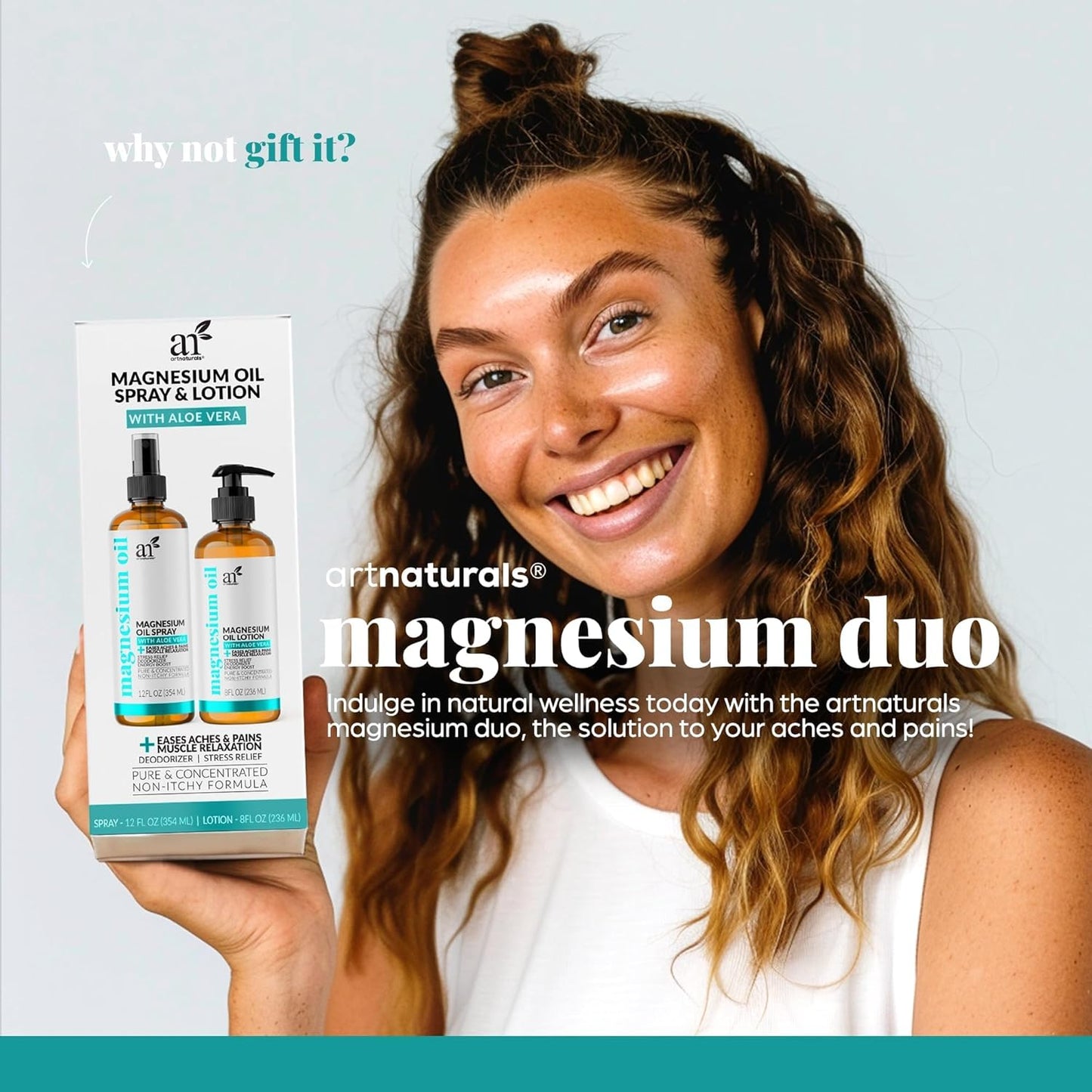 ArtNaturals Magnesium Oil Spray 12 oz + Body Massage Lotion Set 8oz for Feet & Sleep - Extra Strength Cream Ultra-Pure, Relief & Relaxation, Muscle Health Leg & Joint Care Topical Non Itch