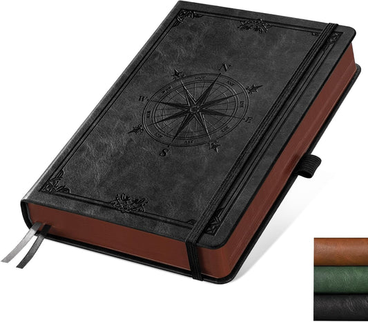 AHGXG Thick Journal Lined Notebook for Men - 320 Numbered Pages A5 College Ruled Notebook for Writing, 100gsm Paper, Vintage Leather Hardcover, for Women Work Office School, 5.75'' X 8.38''- Black