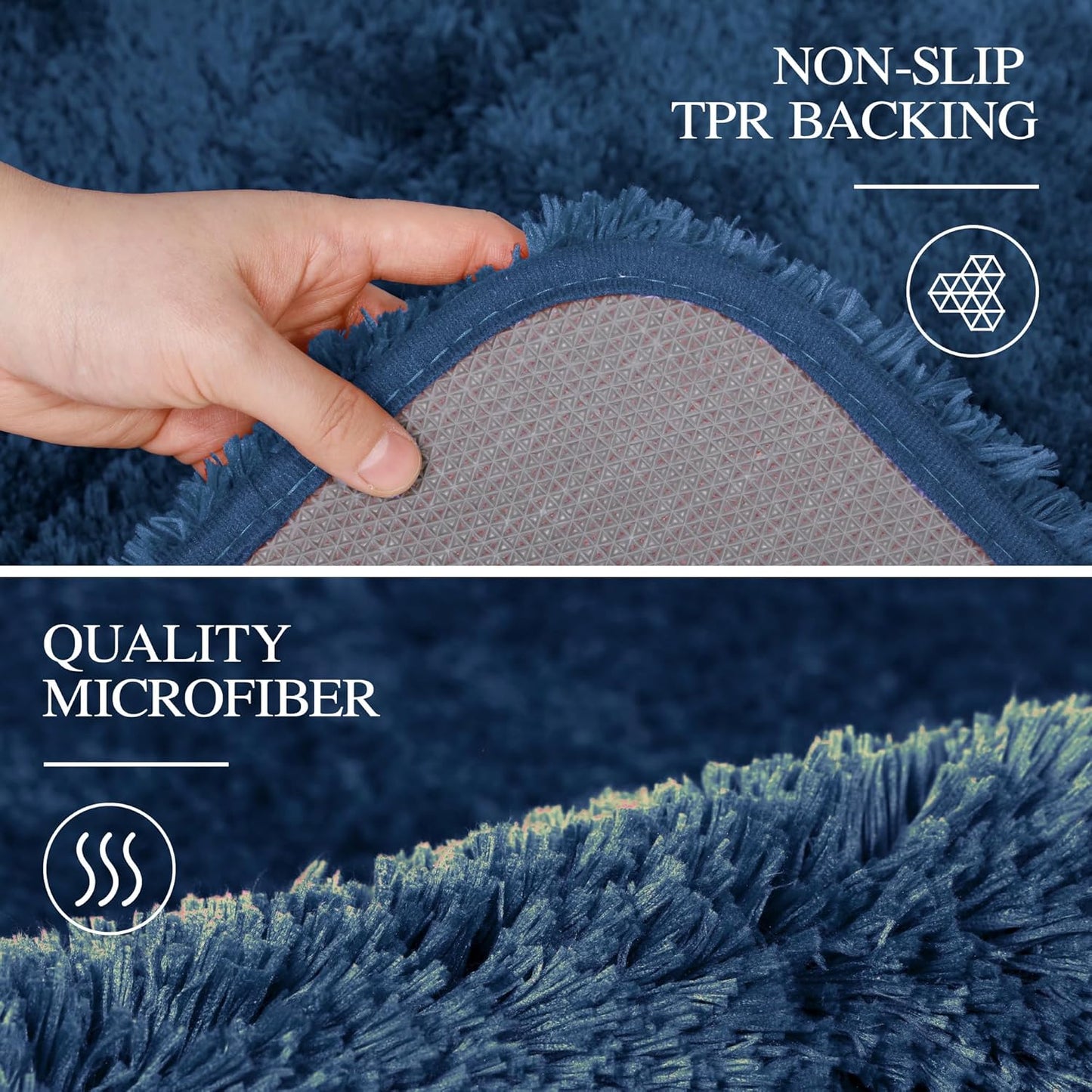 Walensee Contour Rug (20x24, Navy) Non Slip Bath Mat for Bathroom Water Absorbent Soft Microfiber Shaggy Mat Machine Washable U Shape Toilet Rug