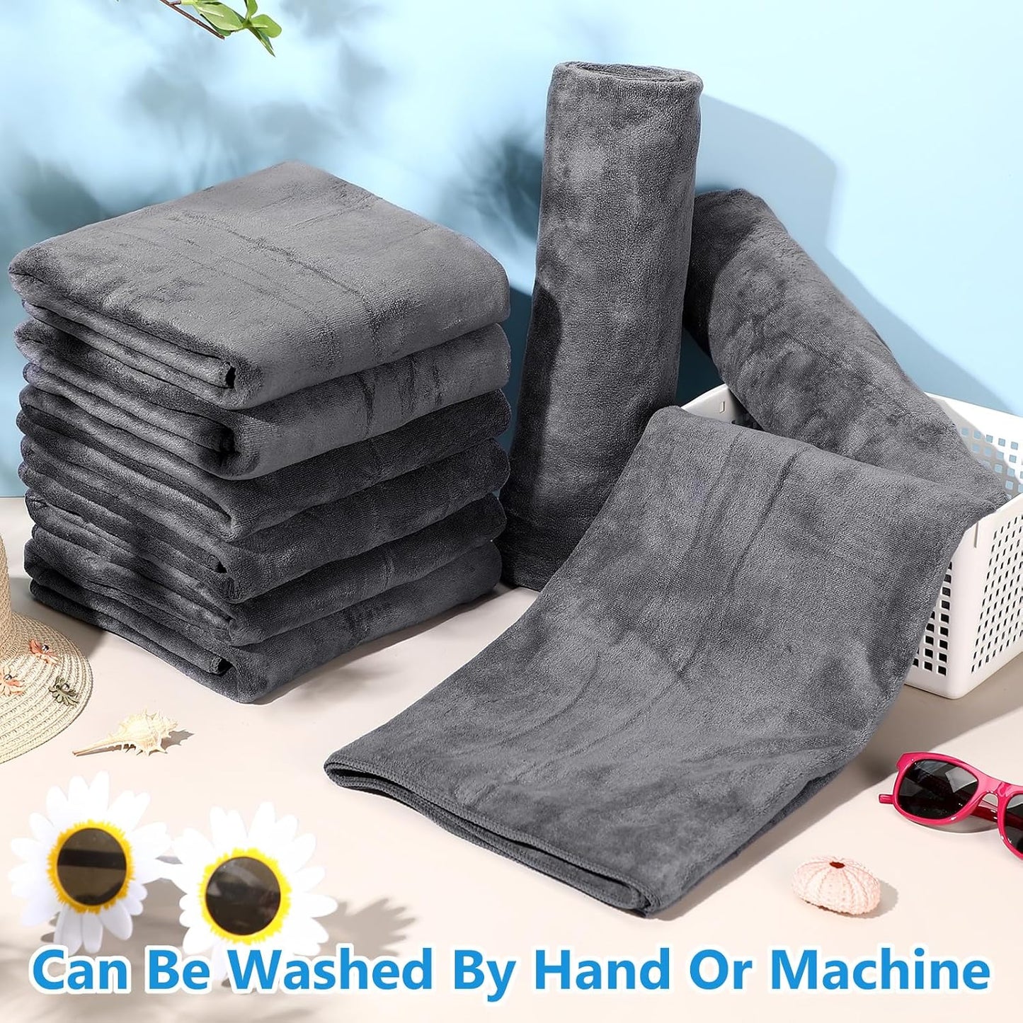 16 Pack Microfiber Bath Towels Bulk 27'' x 60'' Oversized Size Bath Towel Highly Absorbent Extra Large Soft Drying for Shower Beach Salon Winter Sport Spa Gym (Simple,Dark Gray)