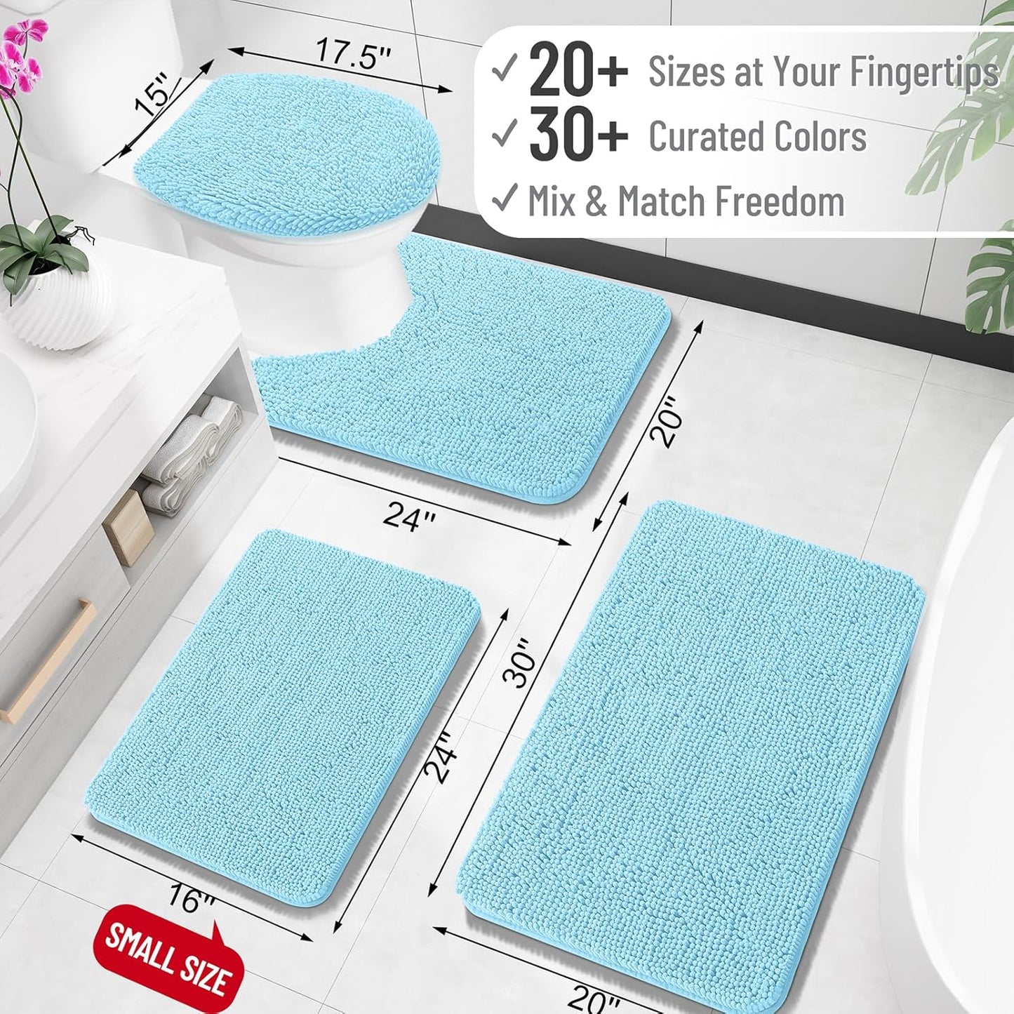 OLANLY Toilet Rugs U-Shaped 24x20, Extra Soft Absorbent Chenille Contour Bathroom Rugs for Toilet, Dry Quickly, Machine Washable, Non-Slip Bath Mat, Sky Blue