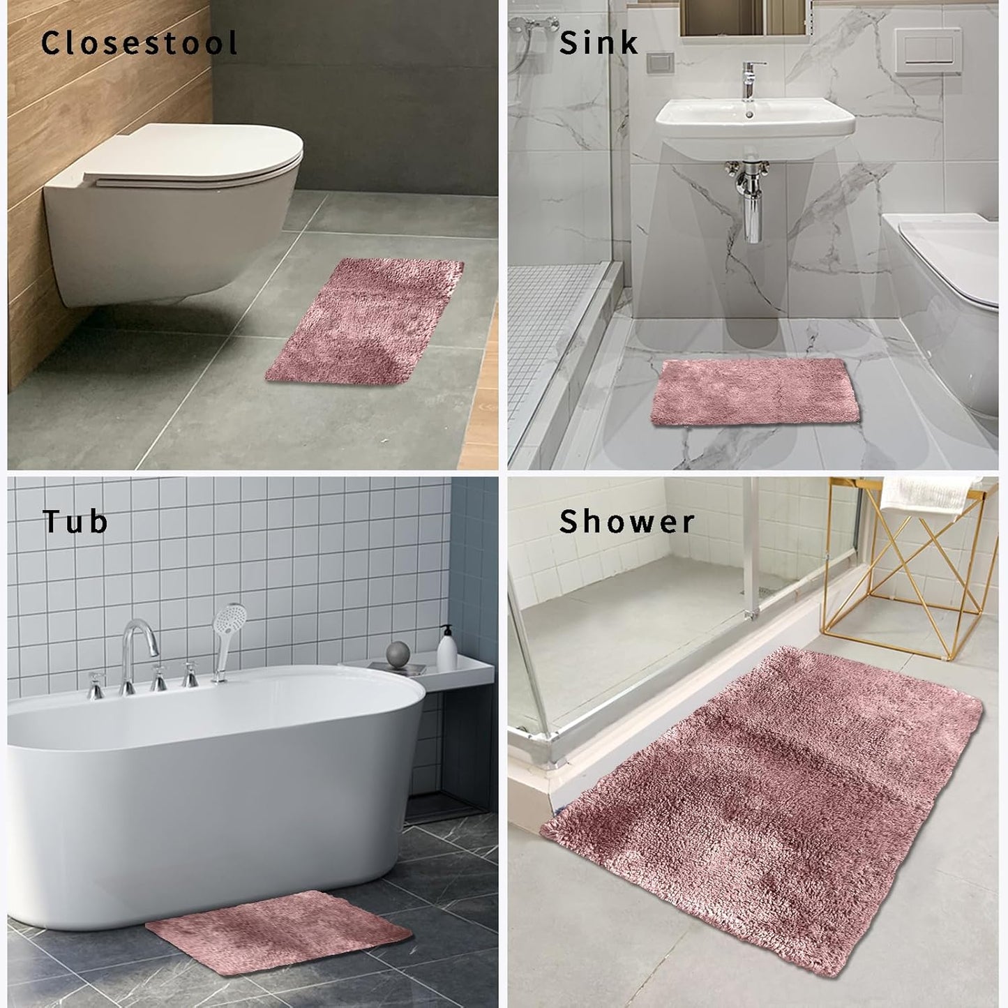 FIFU Bathroom Rugs 24" W x 36" L, Bath Mat for Bathroom, Bedroom, Laundry Room & Kitchen, Non-Slip Rubber Latex Backing, Extra Soft and Absorbent Microfiber Carpet, Machine Washable Rug, Pink