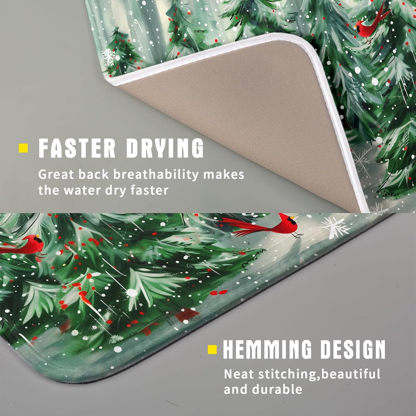 Winter Pine Tree Dish Drying Mat Red Bird Berry Dishes Drainer Mats Absorbent Microfiber Kitchen Counter Protector Drying Mats 16x18 Inch