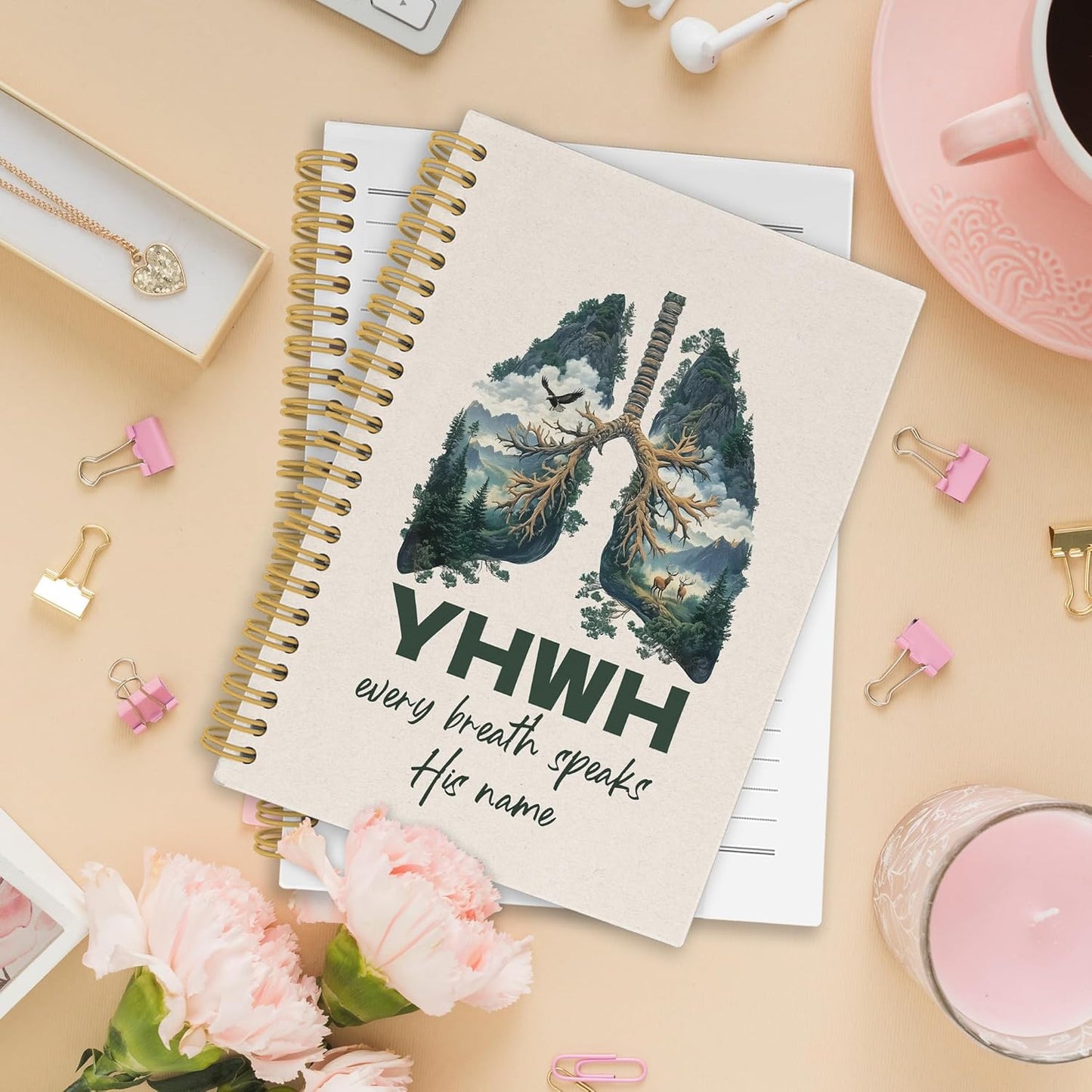 YHWH Christian Spiral Notebook, YHWH Lungs Bible Journaling Notebooks for Note Taking, Religious Scripture Hardcover Journals for Women Men 160 Pages 5.5 x 8.3 Inch, Christian Gifts for Women