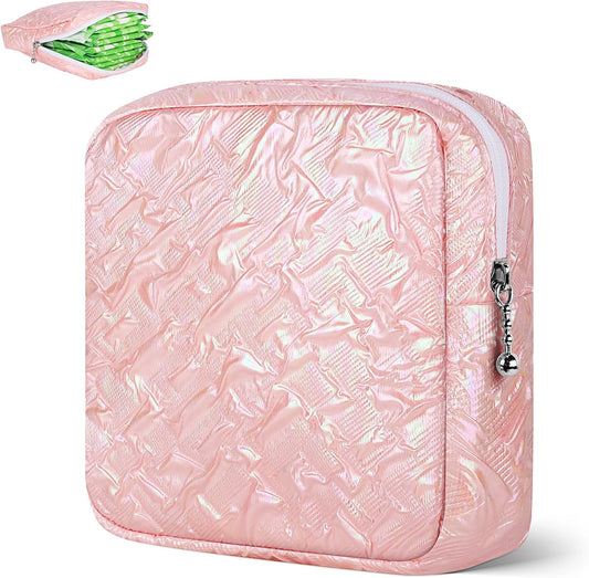 Desing Wish Sanitary Napkin Storage Bag Polyester Fabric Period Bag for Teen Girls Sanitary Pad Pouch for Sanitary Napkins/Tampons/Panty Liners Privacy Protector Pad Bag (Bubble Dazzling Pink)