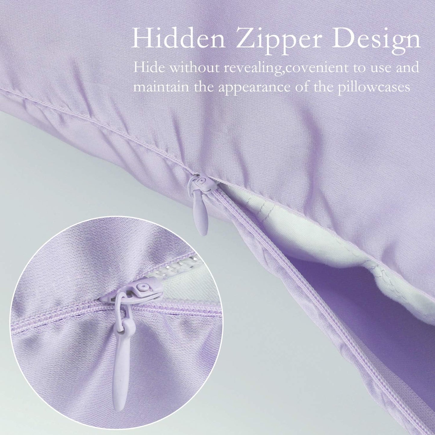 Silk Pillowcase for Hair and Skin 2 Pack 100% Mulberry Silk Bed Pillowcase Hypoallergenic Soft Breathable Both Sides Silk Pillow Case with Hidden Zipper, Pillow Cases (King, Light Purple)