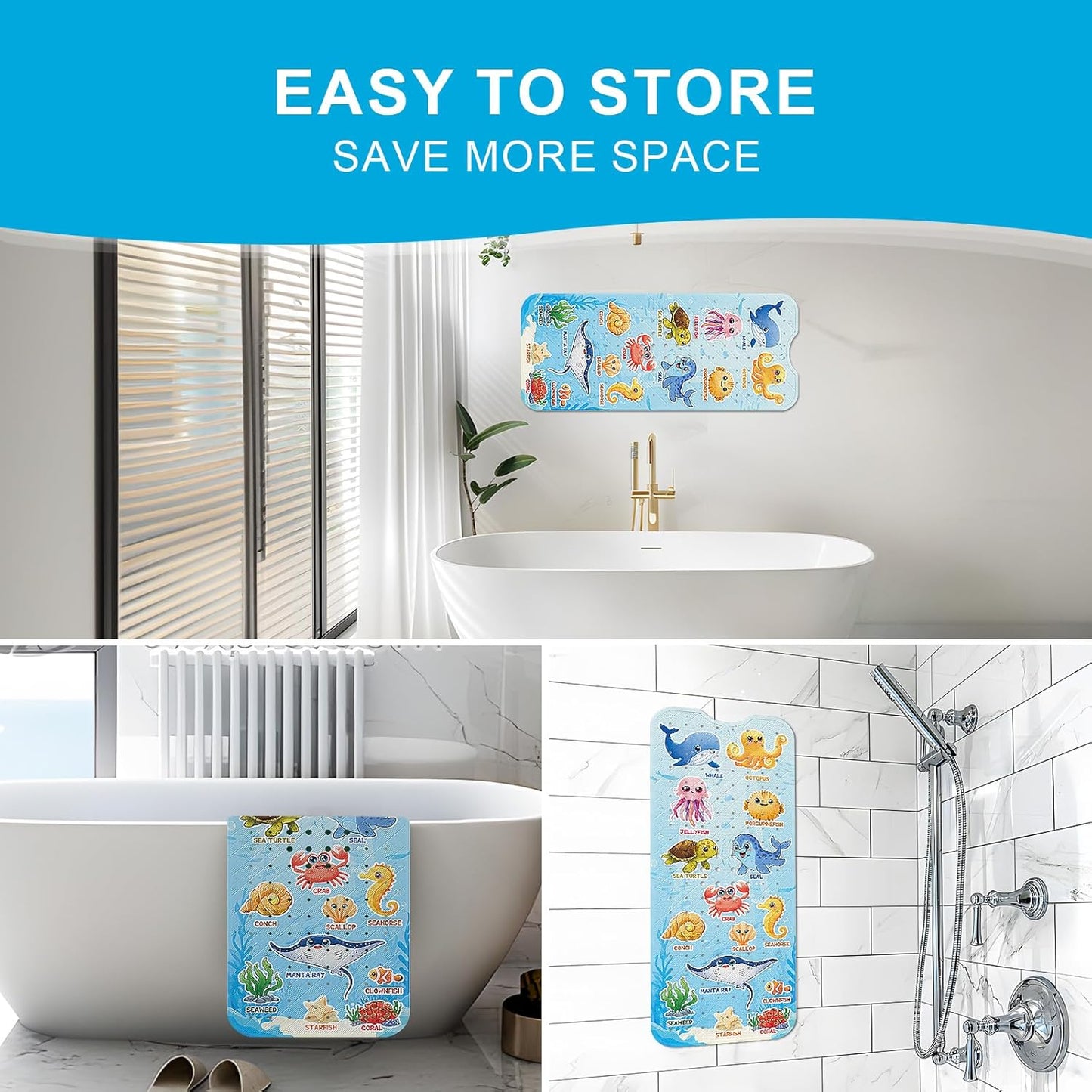 XIYUNTE Baby Bath Mat for Tub Non Slip Kids Bath Mat - 40"x16" Extra Long Bathtub Mat Non Slip Kids, Eco-Friendly Toddler Bath Mats with Suction Cups for Secure Grip, Easy to Clean & Easy Drying