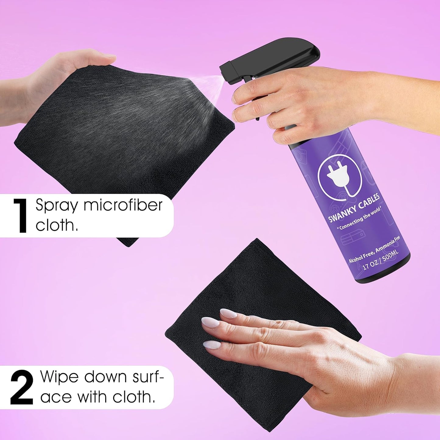 Swanky Computer Screen Cleaner Kit: Set of Electronic Cleaner Spray Microfiber Cleaning Cloth for TV, iPad, iPhone, Monitor, Laptop (17 Oz, 4-Pack)