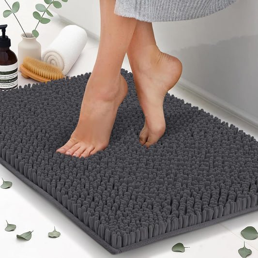 Chenille Bath Mats, Plush Absorbent Bath Mats Quick Dry, Soft & Machine Washable, Non Slip Carpet For Bathroom, Thick Bathroom Rugs, Shower Restroom Rug Mat, Alfombras De Baño, Bathrugs Matts, 25"x18"