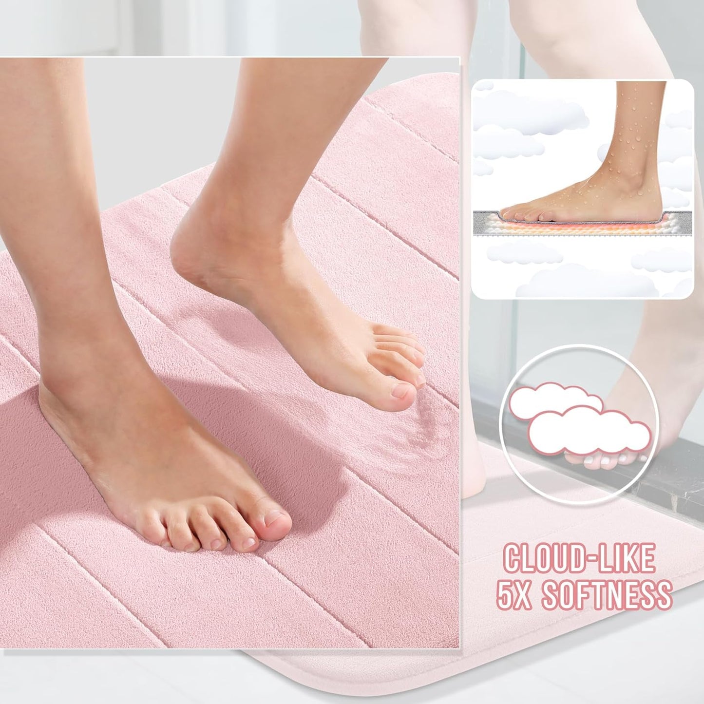 Yimobra Long Bath Mat 44"x24", Super Soft Quick Dry Memory Foam Bathroom Rug, Water Absorbent, Non Slip Backing Machine Washable for Tub Shower, Thick Comfort Support, Pink