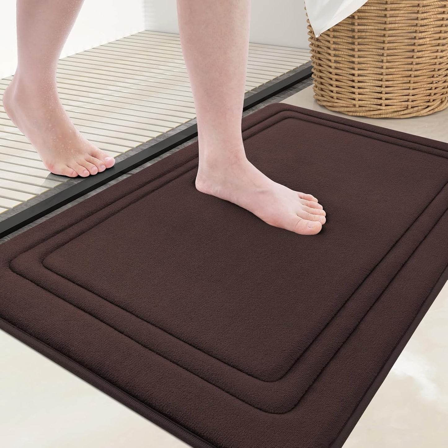 Grandaily Memory Foam Bath Mat Rug 36x24, Ultra Soft, Non-Slip and Absorbent Bathroom Rugs, Machine Wash Dry, Comfortable Bath Carpet for Bathroom Floor, Tub and Shower, Brown