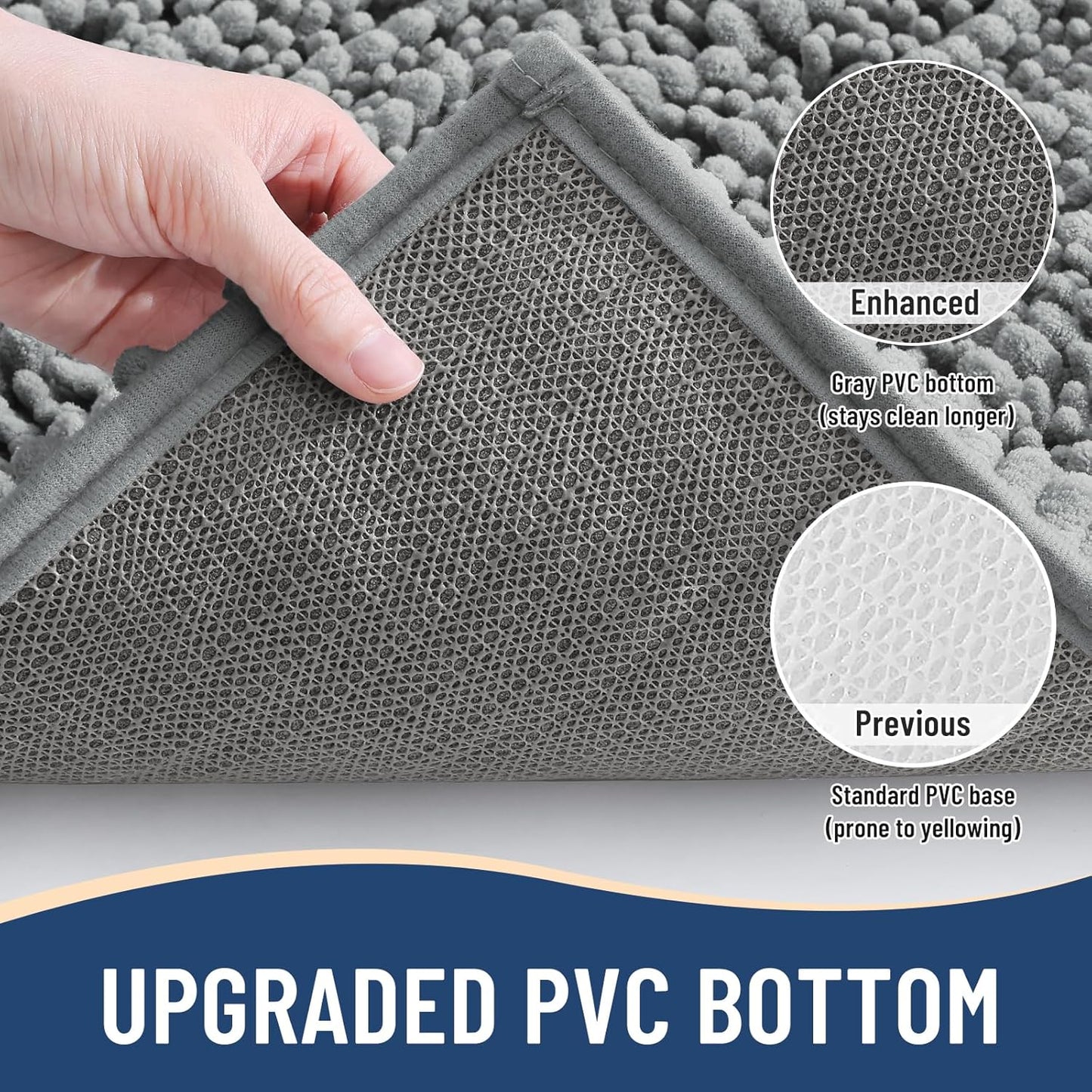 Arotive Luxury Chenille Bathroom Rug Mat, Extra Soft Thick Absorbent Shaggy Bath Rugs, Non-Slip Machine Wash Dry, Plush Bath Mats for Bathroom, Shower and Tub, 47x32, Grey