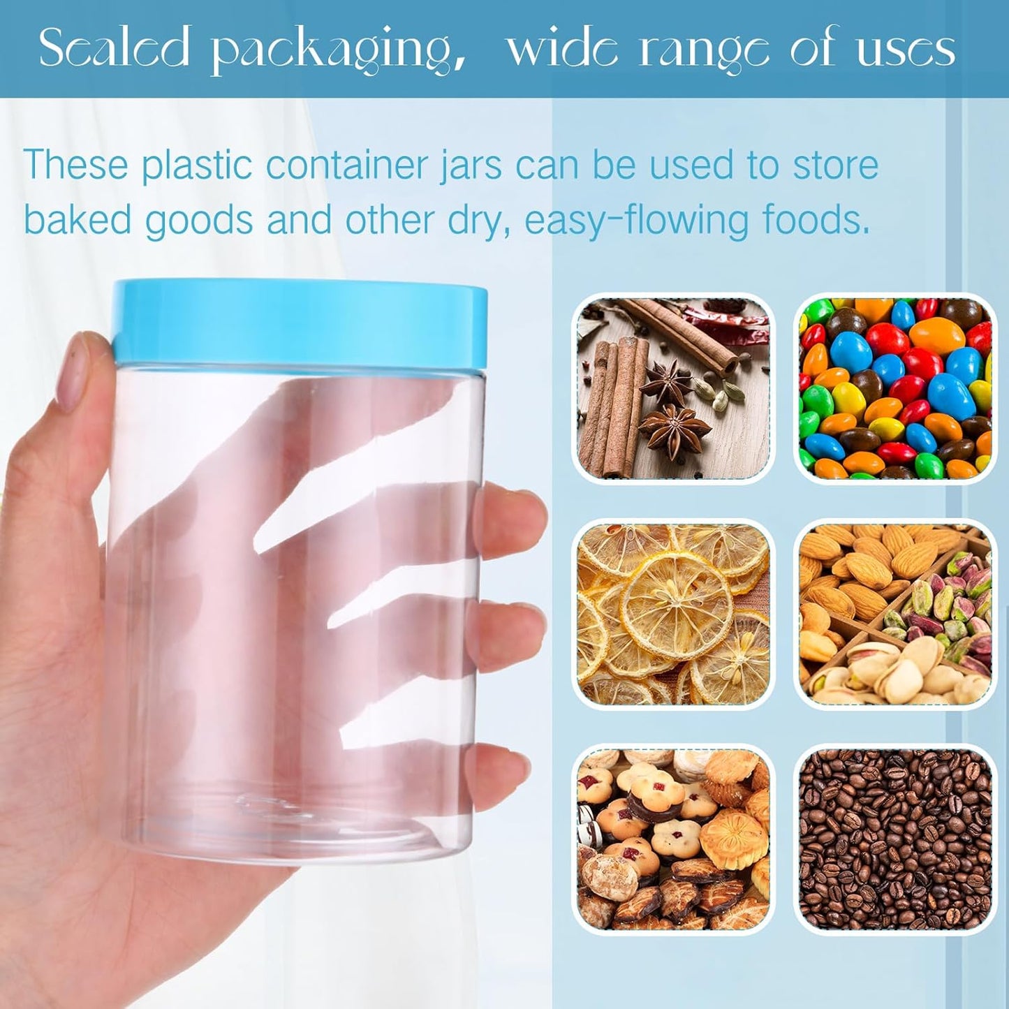 SATINIOR 12 Pack 10 oz Plastic Container Jars with Lids Round Clear Travel Cosmetic Container Slime Jars for Toiletries, Lotion, Cream, Ointments, Makeup, Rhinestone, Samples, Kitchen Storage(Blue)