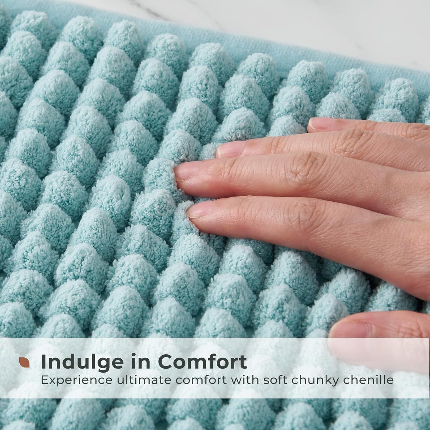 FRESHMINT Thick Chunky Chenille Bathroom Rug, 20"x32", Non Slip Bath Mat, Soft Bathroom Decor, Cute Shower Mat, Water Absorbent, Washable, Aqua Blue