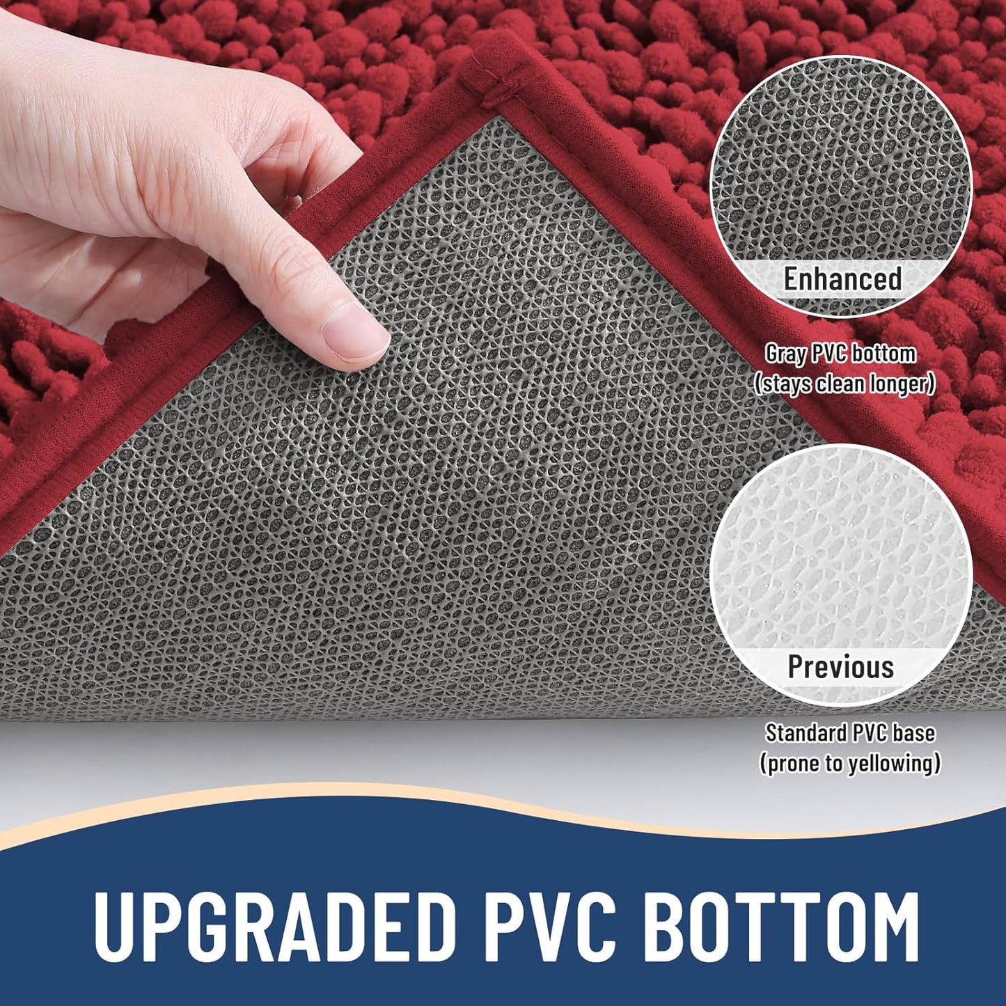 Arotive Luxury Chenille Bathroom Rug Mat, Extra Soft Thick Absorbent Shaggy Bath Rugs, Non-Slip Machine Wash Dry, Plush Bath Mats for Bathroom, Shower and Tub, 24x16, Red