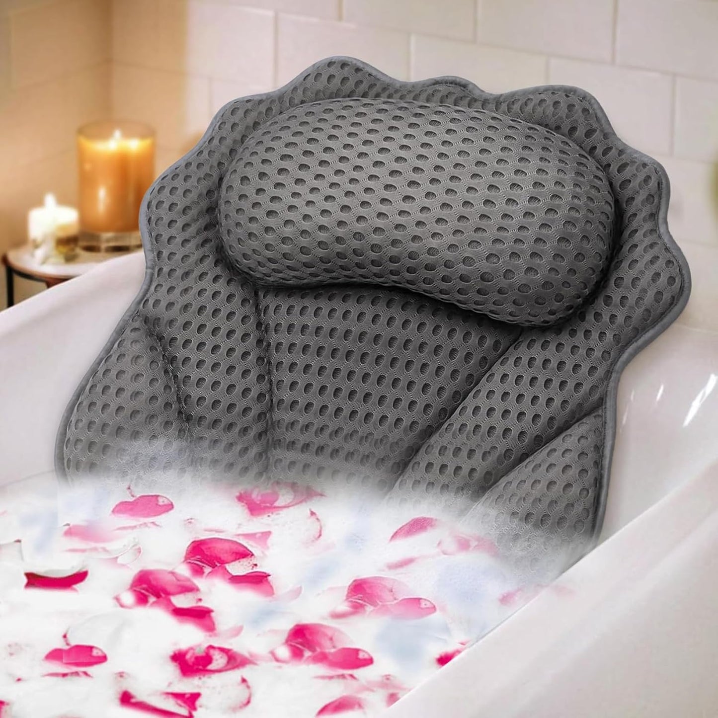 Bath Pillow Bathtub Pillow for Neck Back Support 4D Bath Tub Pillow with 6 Strong Suction Perfect Bath Gift for Women