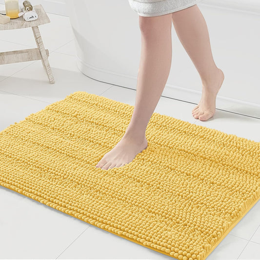 Grandaily Chenille Striped Bathroom Rugs 36x24, Extra Thick and Absorbent Bath Mats, Non-Slip Soft Plush Shaggy Shower Carpet, Machine Wash Dry, Bath Rug for Bathroom, (Large, Yellow)