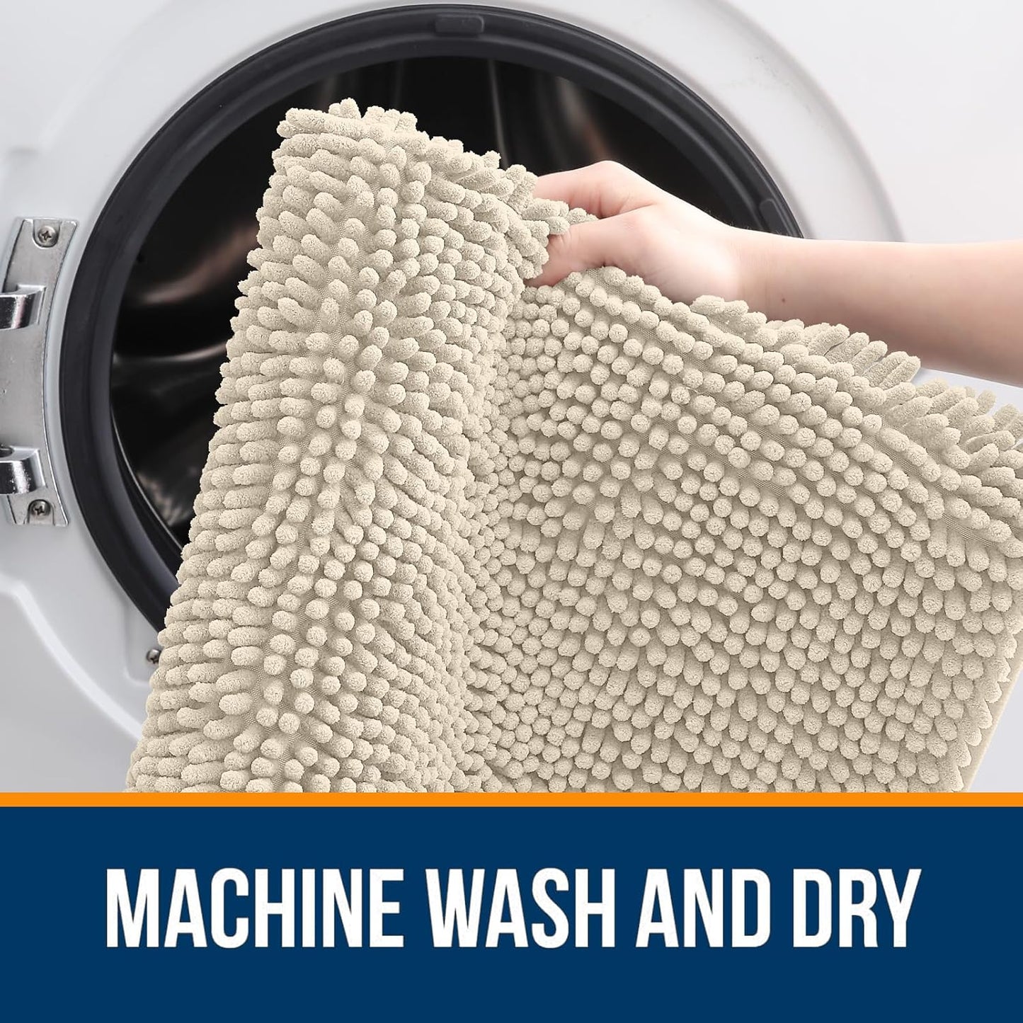 OLANLY Bathroom Rugs 24x16, Extra Soft Absorbent Chenille Bath Rugs, Rubber Backing Quick Dry, Machine Washable Bath Mats for Bathroom Floor, Tub and Shower, Home Decor Accessories, Sand