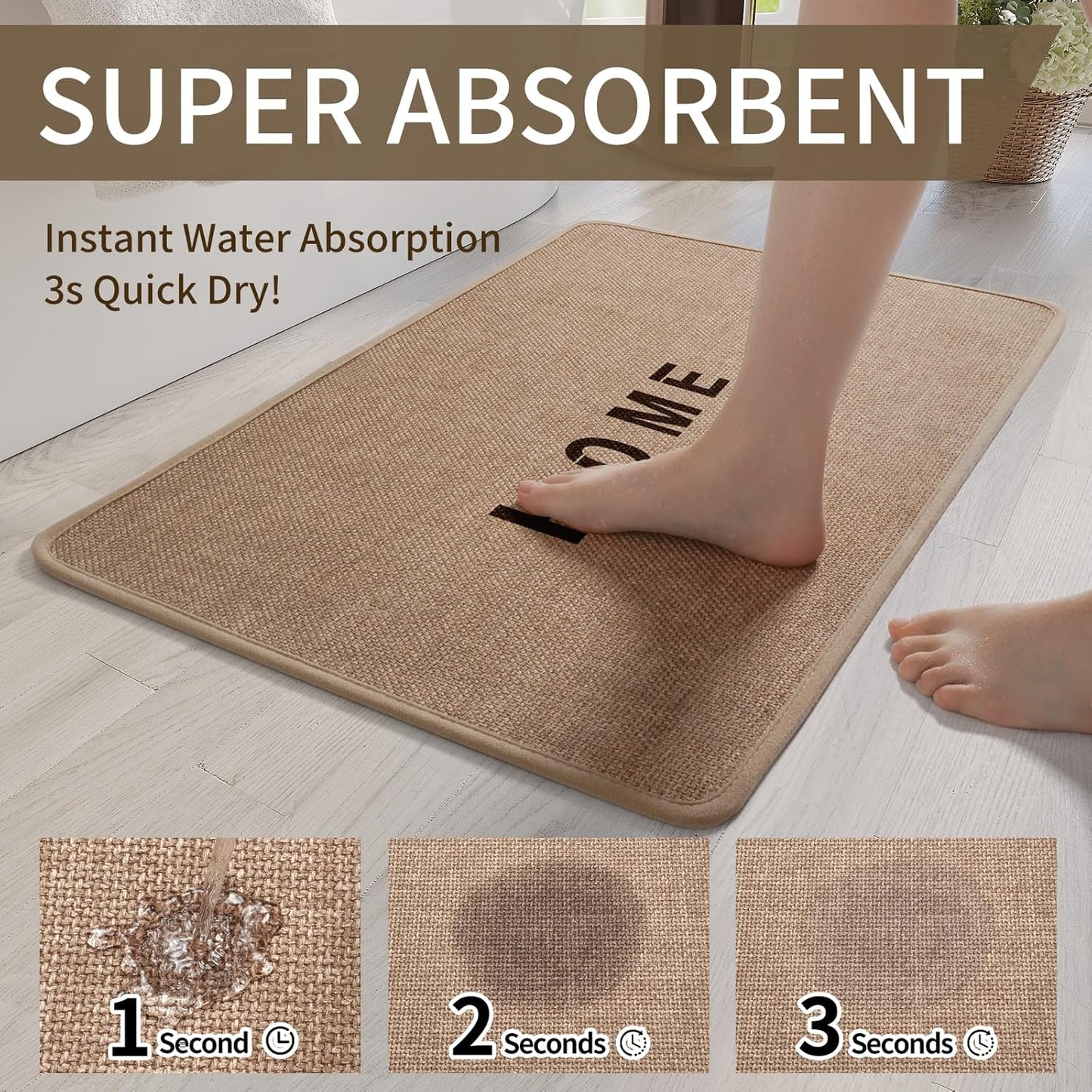 Brown Bath Mat Bathroom Rugs, Ultra Thin Bath Mats Fit Under Door Bathroom Floor, Super Absorbent Quick Dry Machine Washable Bath Rug Shower Mat, Non Slip Rubber Backing, 24" x 35"