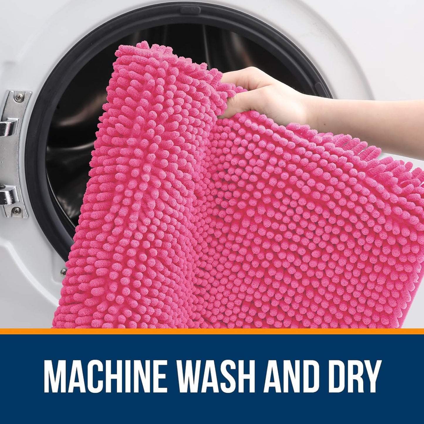 OLANLY Bathroom Rugs 47x24, Extra Soft Absorbent Chenille Bath Rugs, Rubber Backing Quick Dry, Machine Washable Bath Mats for Bathroom Floor, Tub and Shower, Home Decor Accessories, Hot Pink