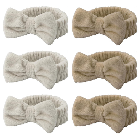 Casoty 6 Pcs Spa Headbands, Hair Holder for Washing Face, Soft Coral Fleece Facewash Headband, Bow Hair Bands, Beauty Headbands for Face Washing Shower Skin Care Yoga