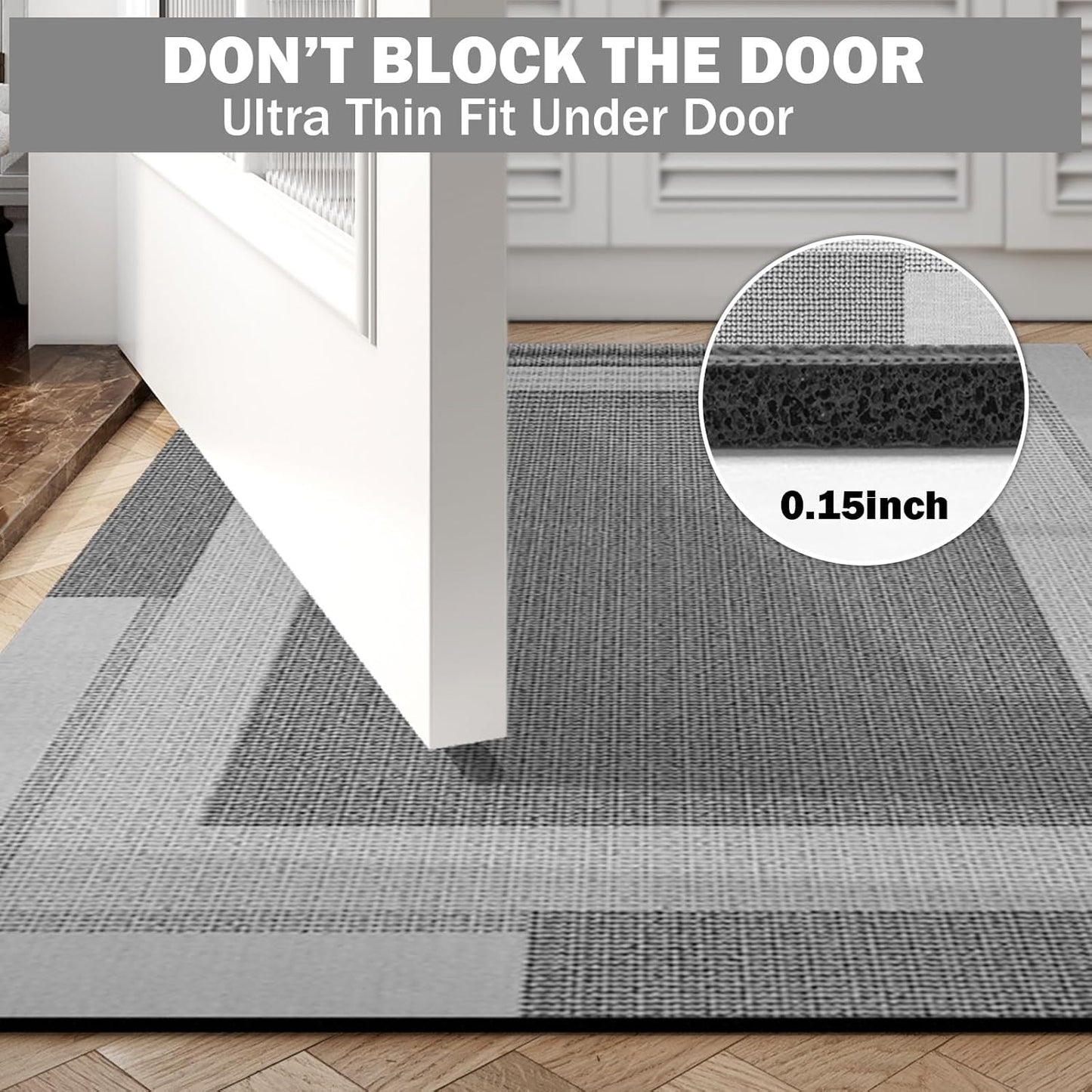 Non Slip Long Bath Mat Bathroom Runner, Rubber Backing Ultra Thin Bathroom Rugs Fit Under Door Quick Dry Super Absorbent Washable Bath Rug Shower Mat for Bathtub Sink Floor, Grey 24"x48"