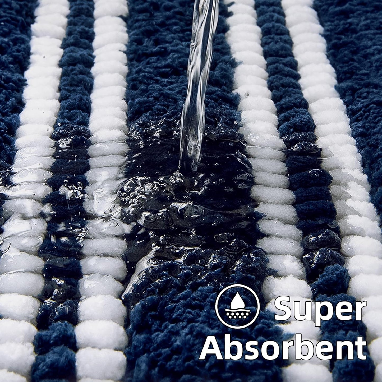 Bathroom Rugs 17x24 Extra Soft Absorbent Bath Mat Chenille Non Slip Shower Mat Rubber Backing Machine Washable Bath Mats for Bathroom Shaggy Blue Bath Rugs for Tub, Hallway