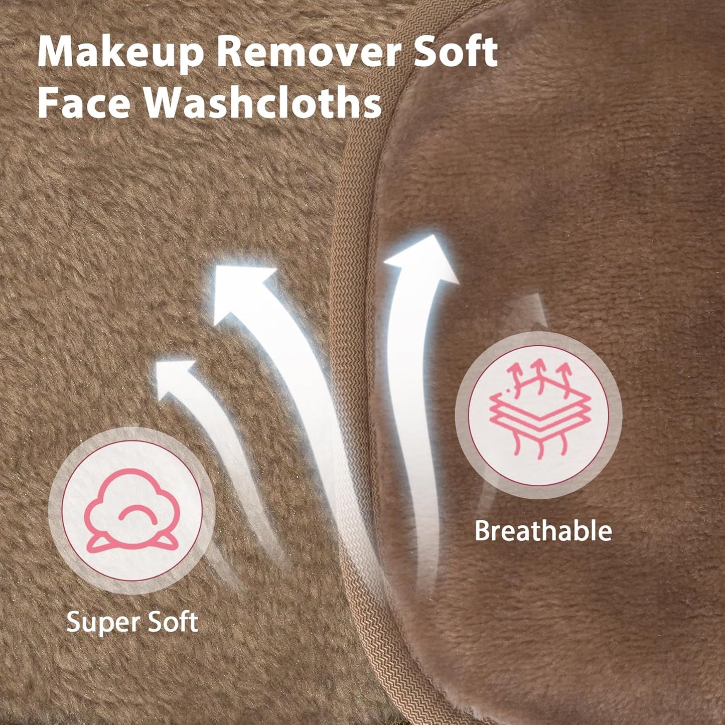 Makeup Remover Cloth, 6" x 6" Make Up Towels Reusable Face Cloth for Washing Face, Makeup Remover Pads Microfiber Face Washcloth with Mesh Bag, Just Water, 12 Pack, Light Brown