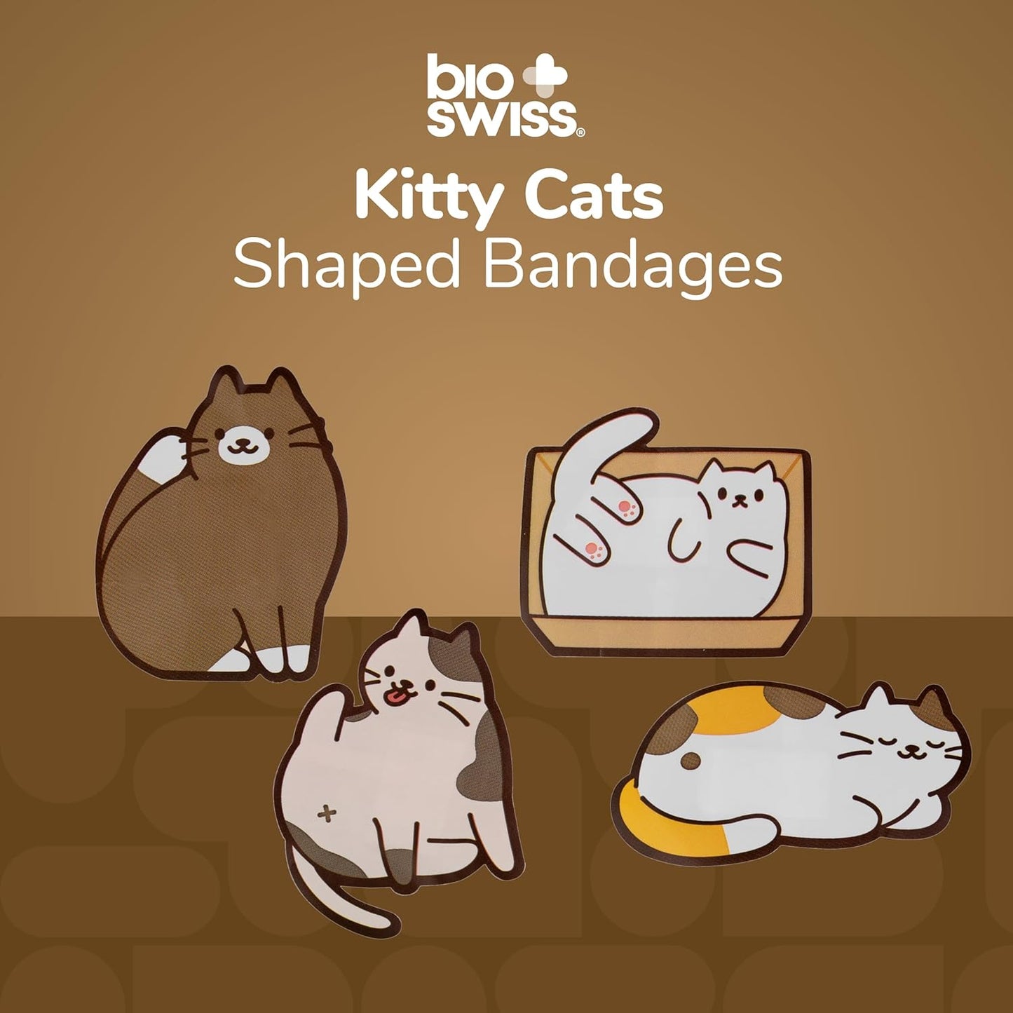 BioSwiss Kids Bandages, Kitty Cats Shaped Self Adhesive Bandage Set, Latex Free, Sterile Wound Care, 24 Count