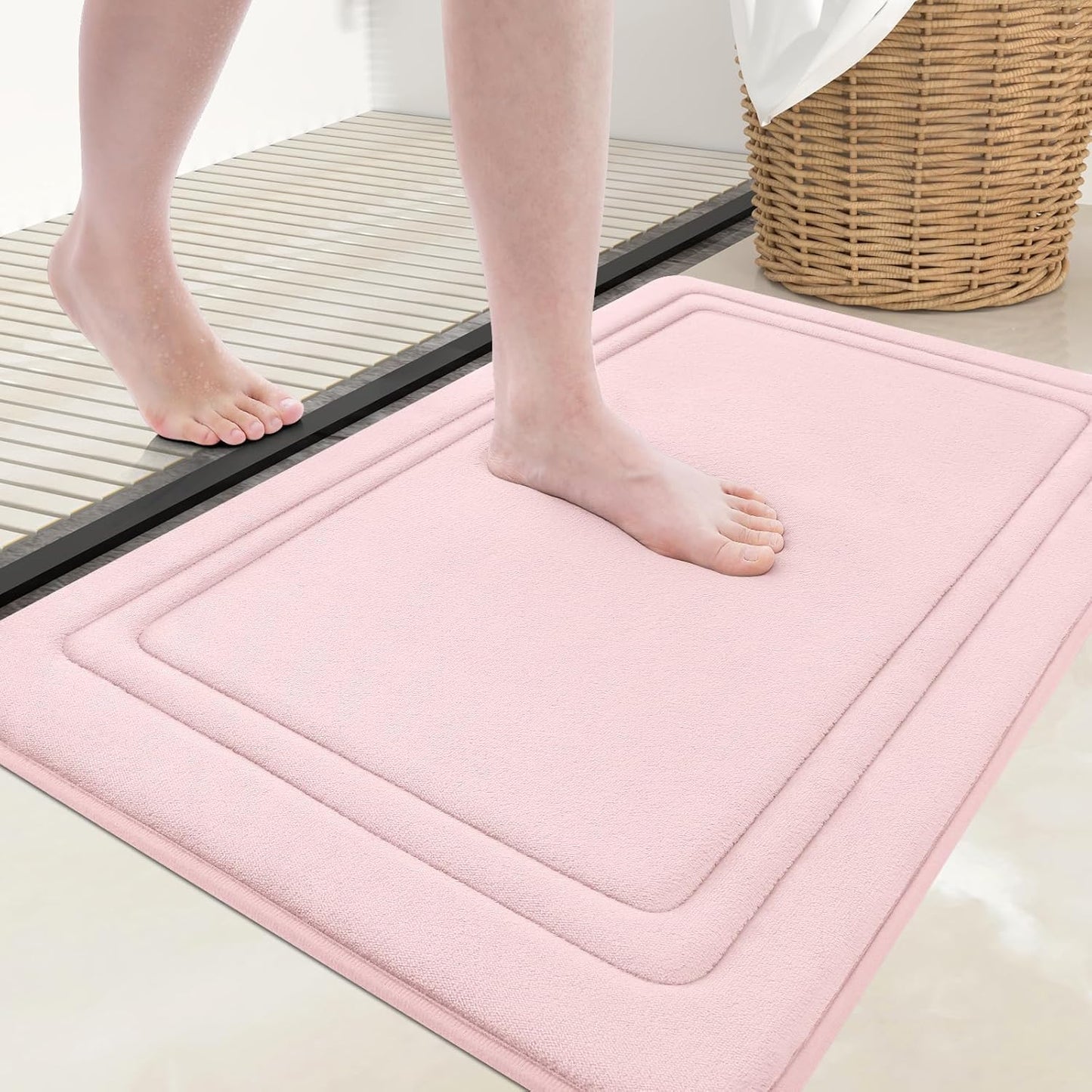Grandaily Memory Foam Bath Mat Rug 30x20, Ultra Soft, Non-Slip and Absorbent Bathroom Rugs, Machine Wash Dry, Comfortable Bath Carpet for Bathroom Floor, Tub and Shower, Pink