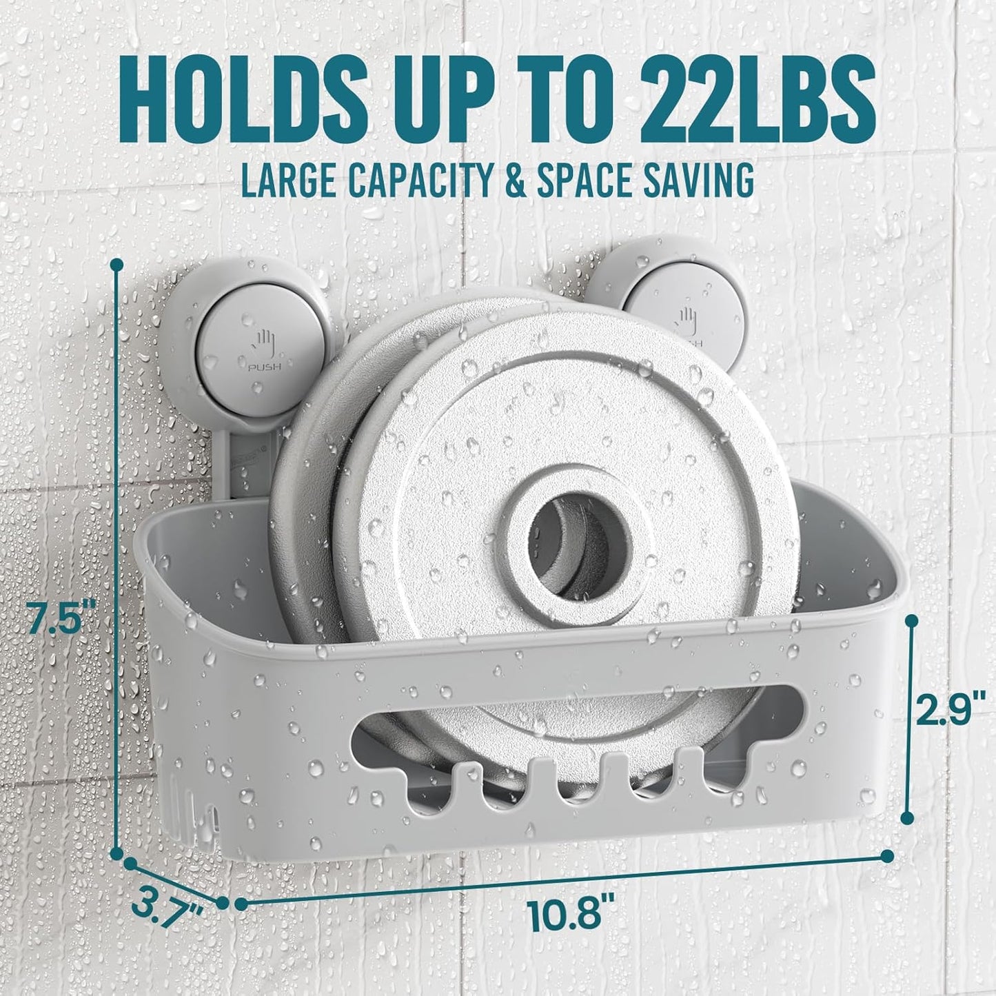 TAILI Shower Caddy Suction Cup, Heavy Duty Bathroom Organizer, Removable Shelves for Inside Shower, Shampoo, Waterproof Suction Plastic Storage for Bathroom Accessories Holder, Gray