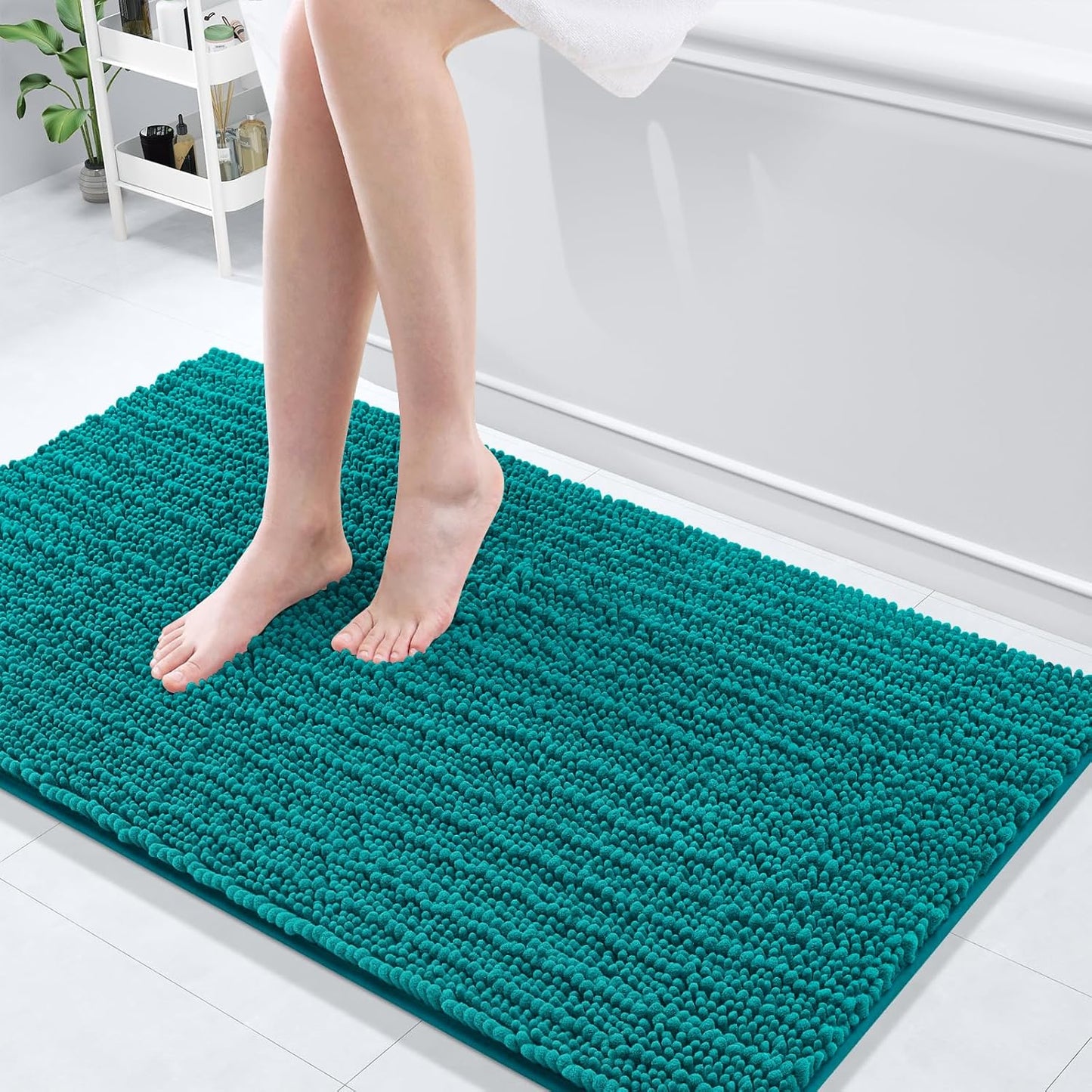 Arotive Luxury Chenille Bathroom Rug Mat, Extra Soft Thick Absorbent Shaggy Bath Rugs, Non-Slip Machine Wash Dry, Plush Bath Mats for Bathroom, Shower and Tub, 47x24, Lake Blue