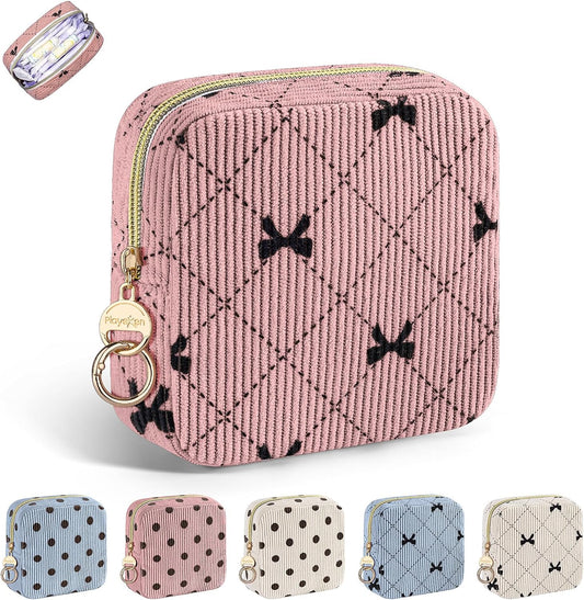 Period Bag for Teen Girls, Corduroy Cute Sanitary Napkin Storage Bag, Menstrual Pad Bag Tampon Holder for Purse