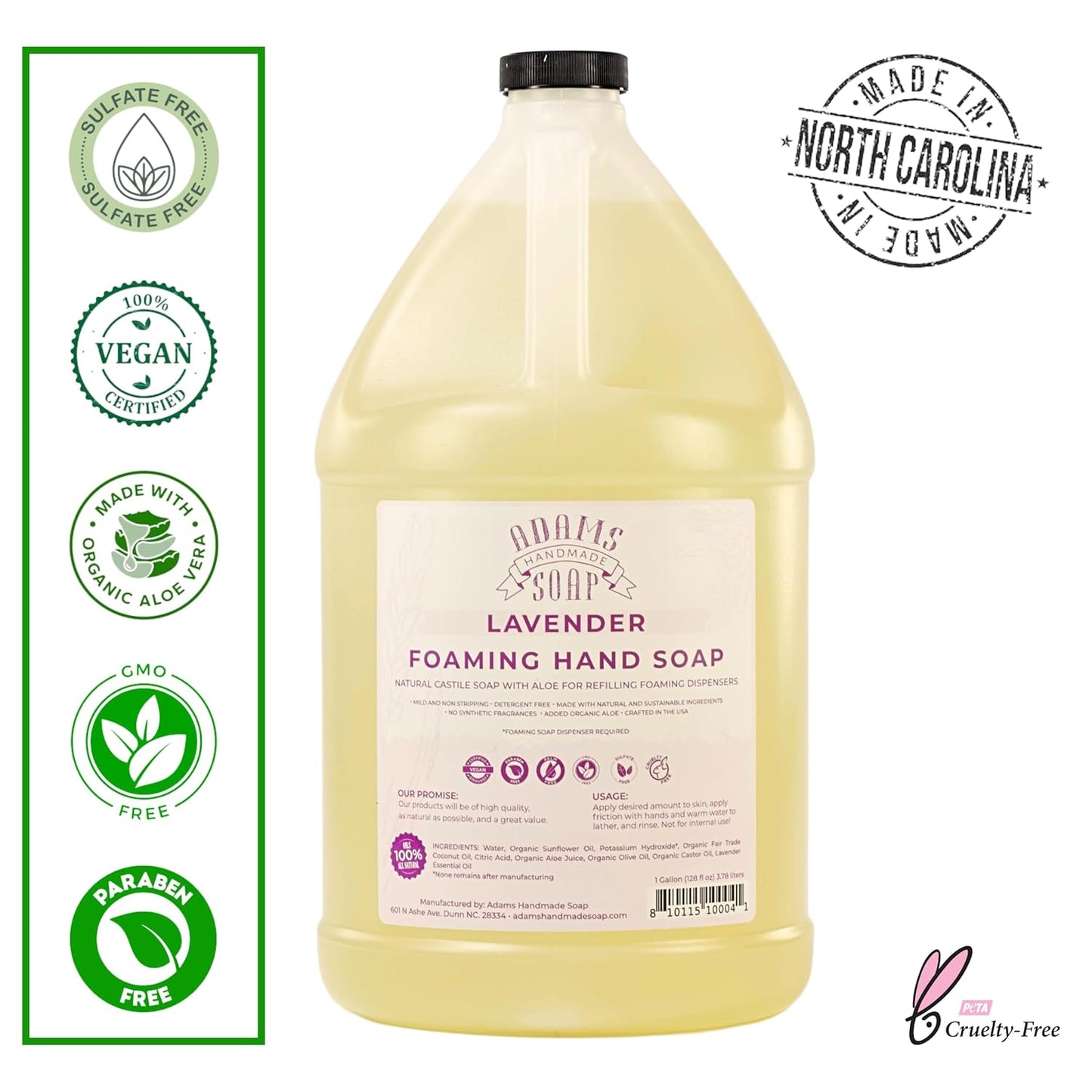 Adams Handmade Soap Liquid Foaming Soap 1 Gal - Lavender (Pack of 4)