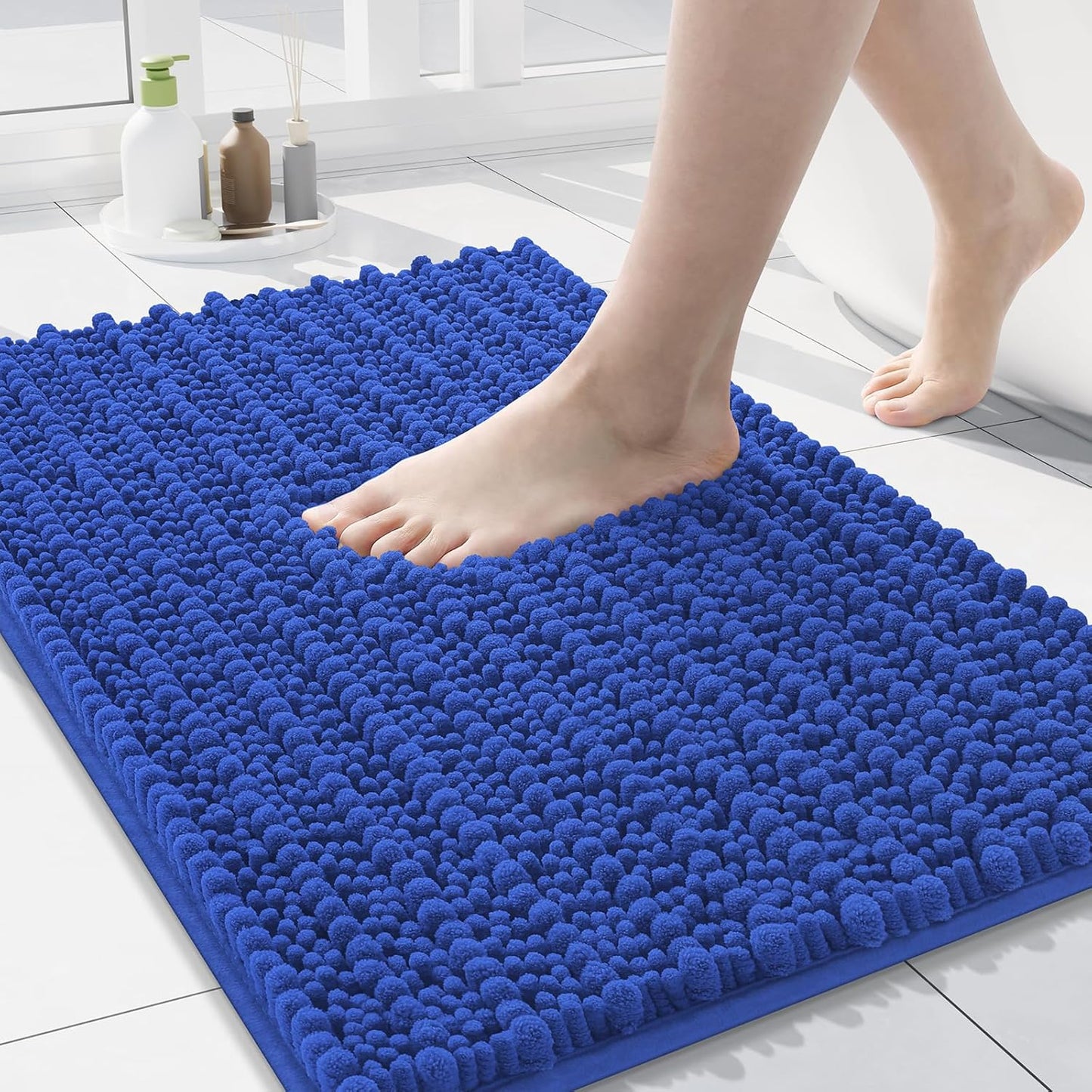 Arotive Luxury Chenille Bathroom Rug Mat, Extra Soft Thick Absorbent Shaggy Bath Rugs, Non-Slip Machine Wash Dry, Plush Bath Mats for Bathroom, Shower and Tub, 24x16, Dark Blue