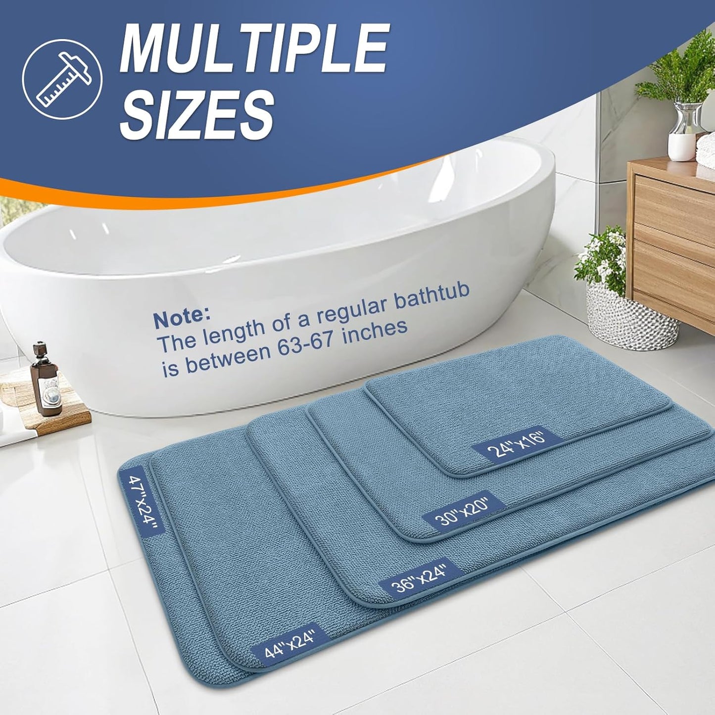 OLANLY Thick Memory Foam Bath Mat Rug 36x24, Extra Soft Absorbent Bathroom Rug, Quick Dry Bath Mats, Non-Slip, Machine Washable Carpet for Bathroom, Tub and Shower, Home Decor Accessories, Airy Blue
