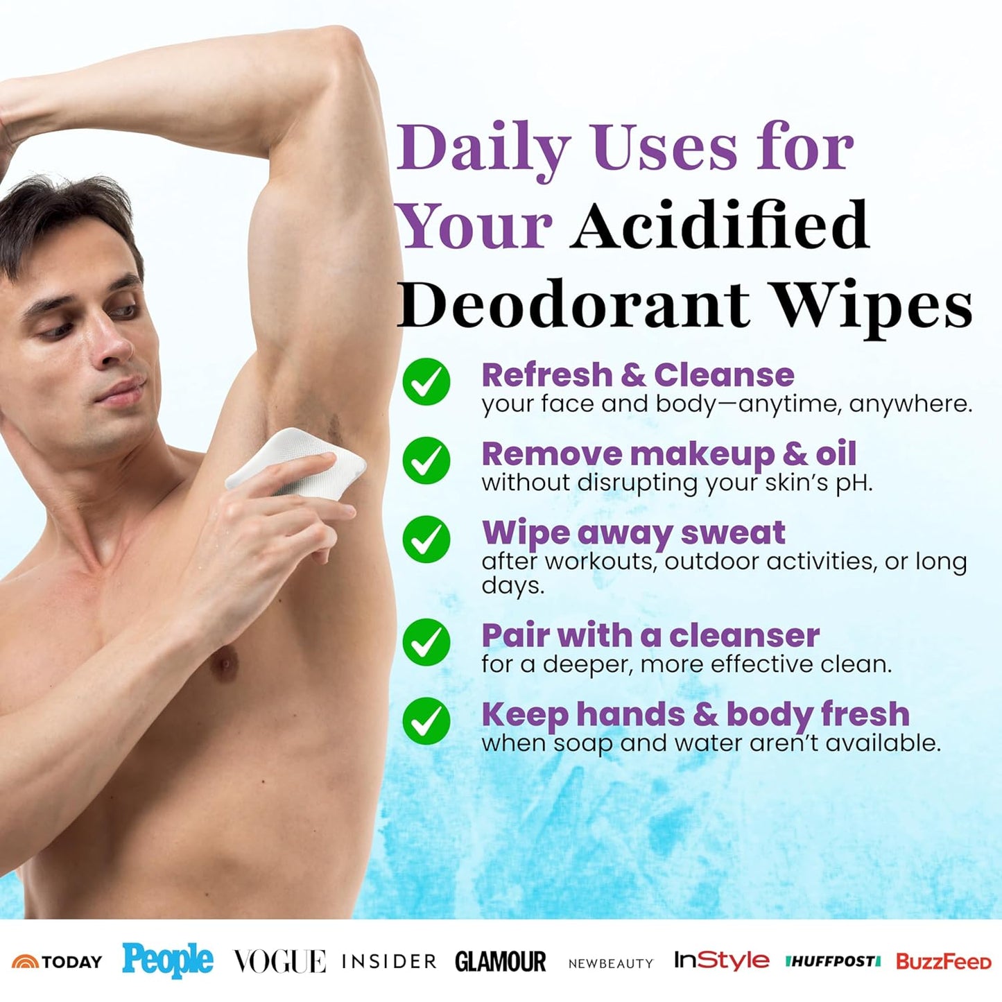 Zero Trace Travel Deodorant Wipes - 60 Count- 24 Hour Odor Control - Aluminum Free Hypoallergenic Mini Deodorant For Women and Men - Individually Wrapped Underarm & Body Wipes- Nature Bliss Trio