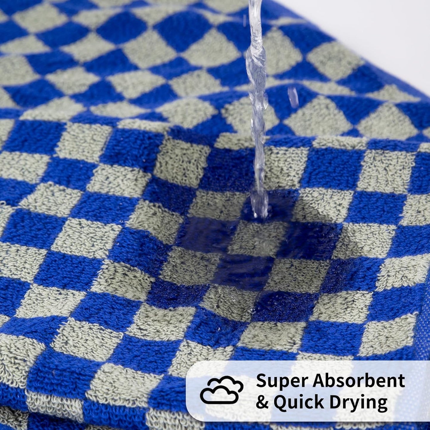 Checkered Bath Towels Set of 6 Large, 520GSM, 100% Cotton Shower Towels * 2 (55.12"*27.56"), Hand Towels * 4 (29.52"*13.77"),Towels for Bathroom、Pool、Hotel, Spa, Soft Absorbent（Midnight Blue