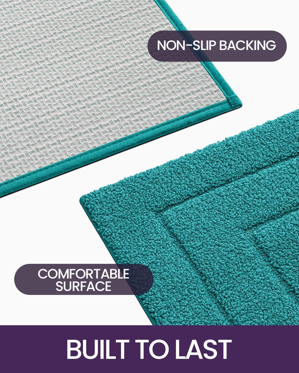 DEXI Bathroom Rug 36x24, Non Slip Washable Bath Mat for Shower Floor, Absorbent Soft Bathmat with Rubber Backing, Quick Dry Microfiber Carpet, Teal