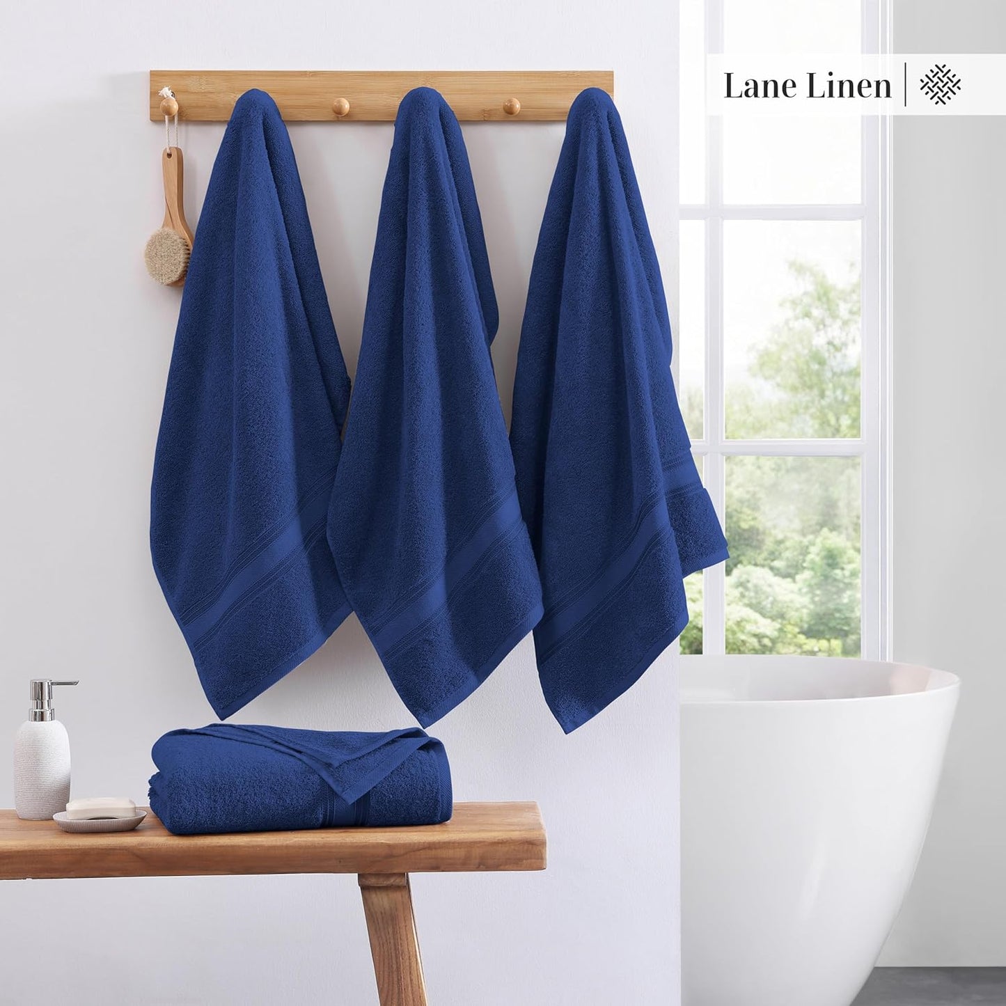 LANE LINEN 100% Cotton 4 Pack Bath Sheets Set (35"x66") - Zero Twist Cotton Extra Large Bath Towels Set - Quick Dry, Soft & Absorbent Oversized Towel Sets - Dorm Essentials for Boys - Navy Blue