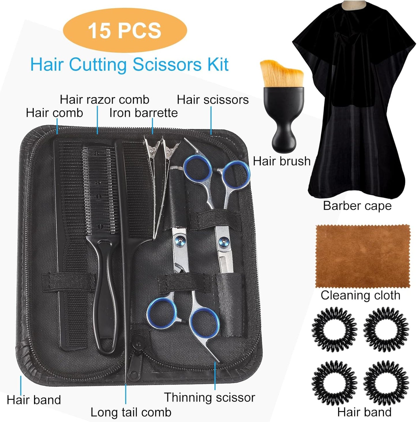 15 pcs Hair Cutting Scissors Professional, Thinning Shears for Hair Cutting, Stainless Steel Barber Scissors, Lengnoyp Haircut Scissors Hair Cutting Kit for Women, Men