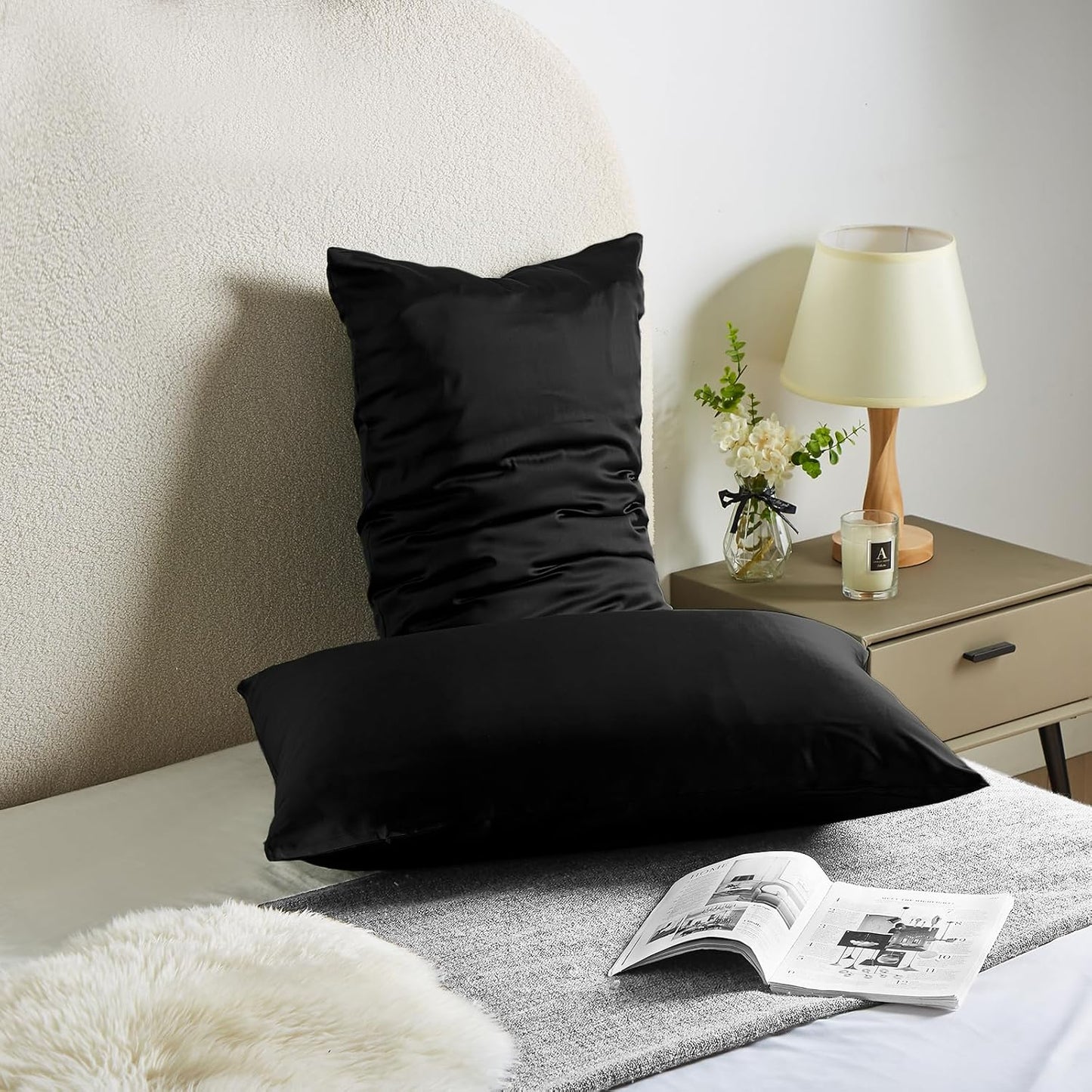 Silk Pillowcase for Hair and Skin Mulberry Silk Pillowcase Soft Breathable Smooth Both Sided Natural Silk Pillowcase with Zipper Beauty Sleep Silk Pillow Case 1 Pack for Gift (Queen, Black)