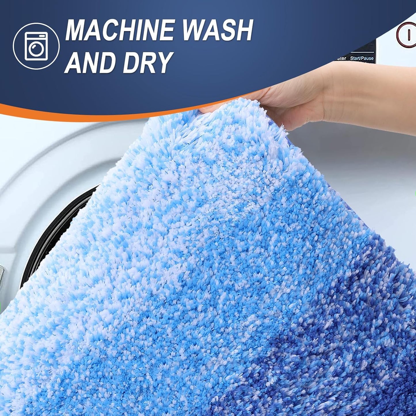 OLANLY Luxury Toilet Rugs U-Shaped 24x20, Extra Soft and Absorbent Microfiber Bathroom Rugs, Non-Slip Plush Shaggy Bath Mat, Machine Wash Dry, Contour Bathroom Mats for Toilet Base, Light Royal Blue