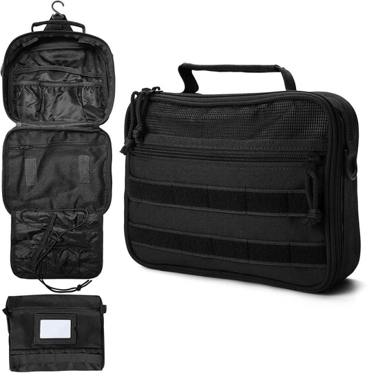 mens toiletry travel bag tactical compact toiletry bag for men hanging toiletry bag shower bag travel kit (Black)